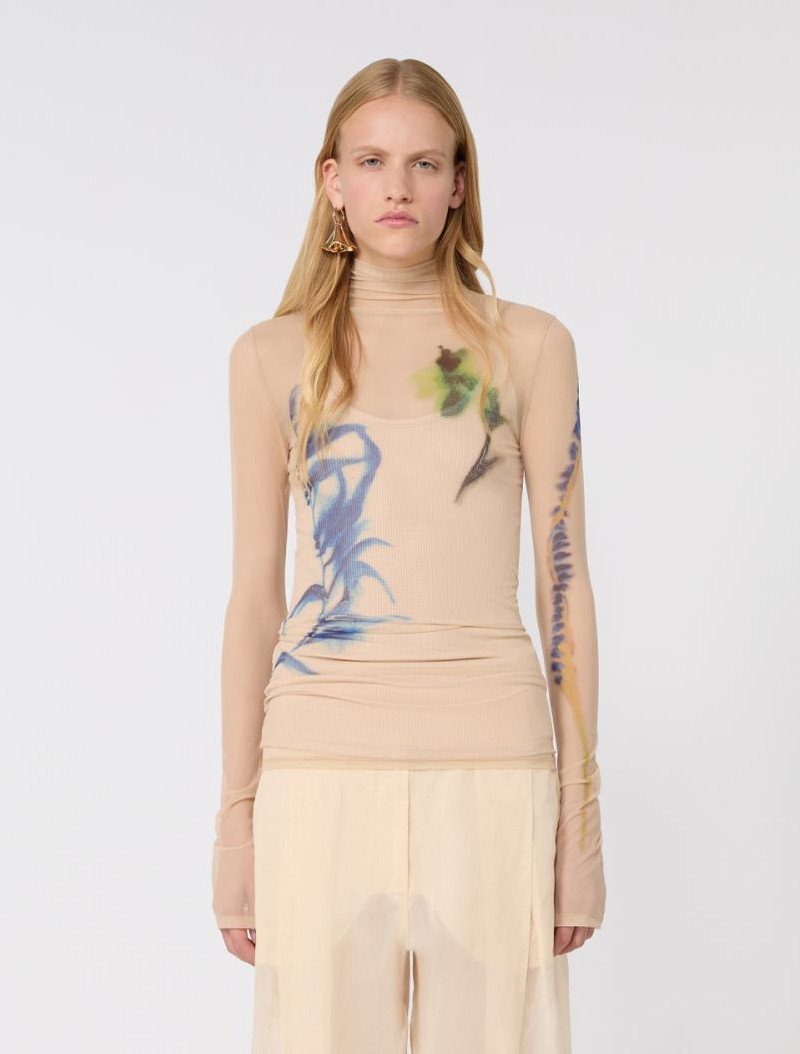 High-neck stretch tulle top - antique rose 3