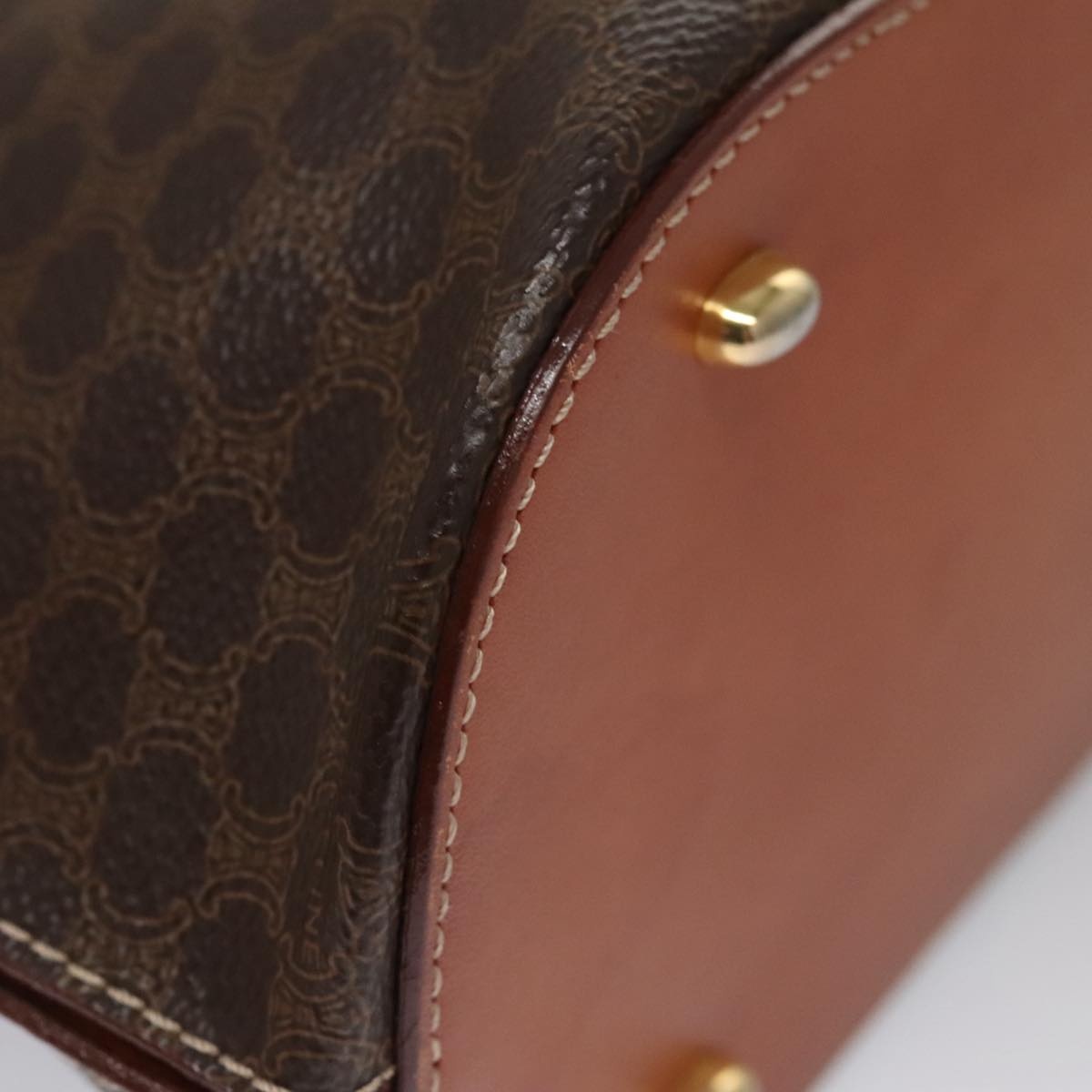 CELINE Macadam Canvas Hand Bag Pvc Leather Brown Gold - 16