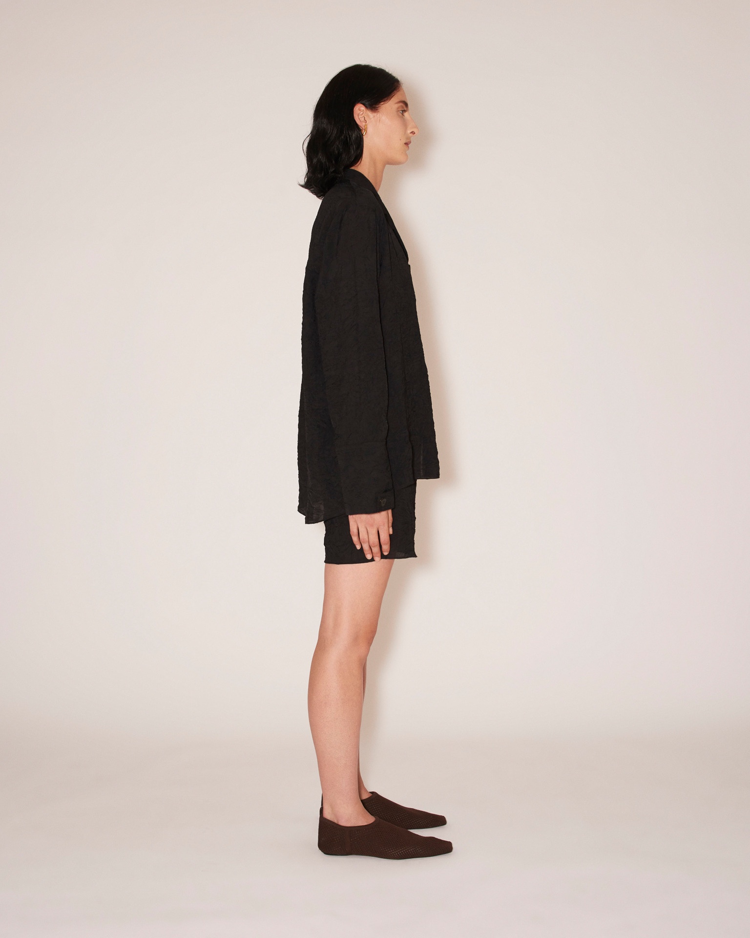 FUSA - Crinkled shirting shorts - Black - 3