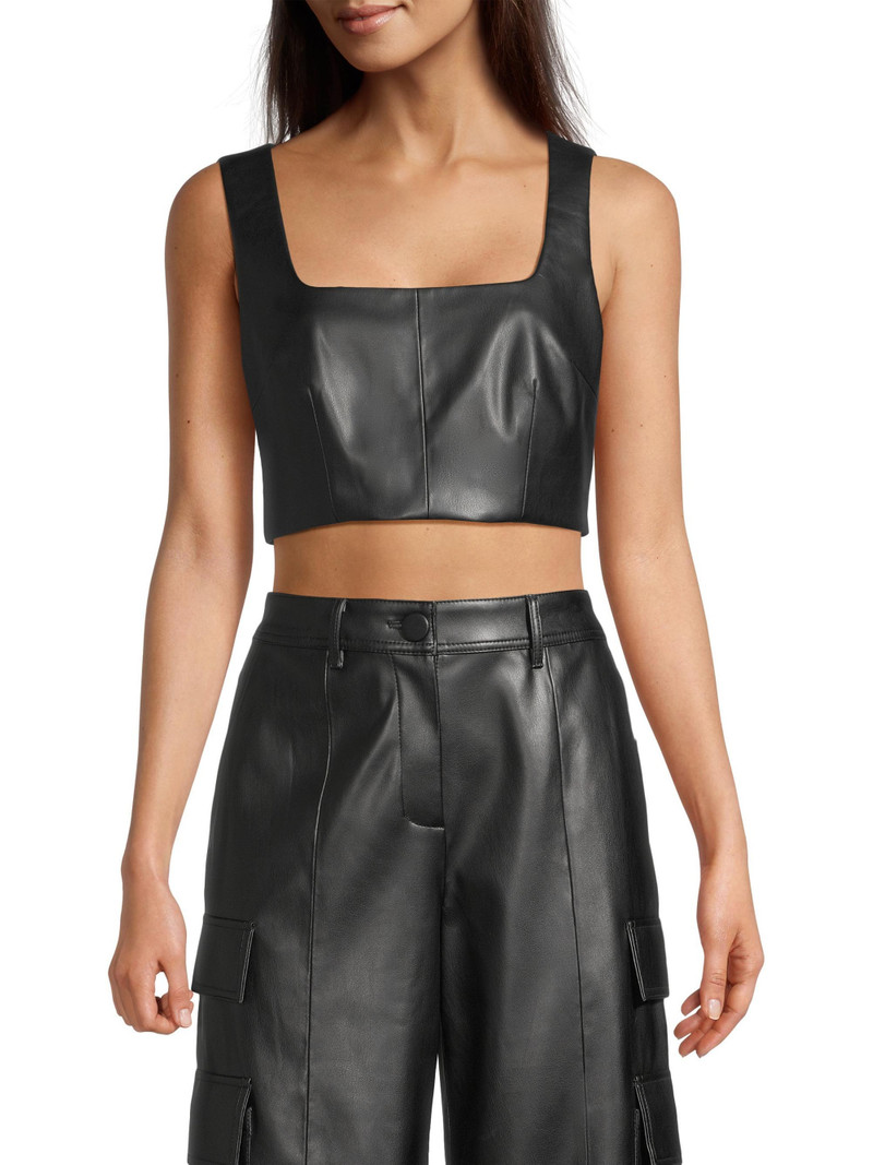 Women's Nickie Vegan Leather Crop Top - Black 3