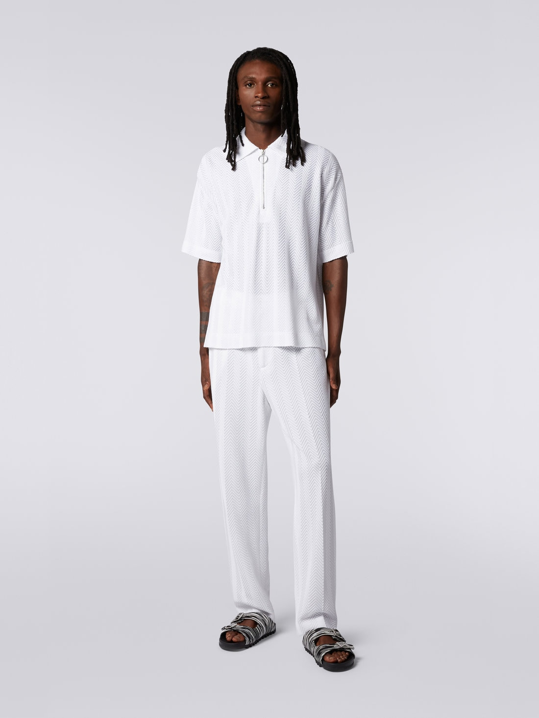 Cotton and viscose short-sleeved polo shirt - 2