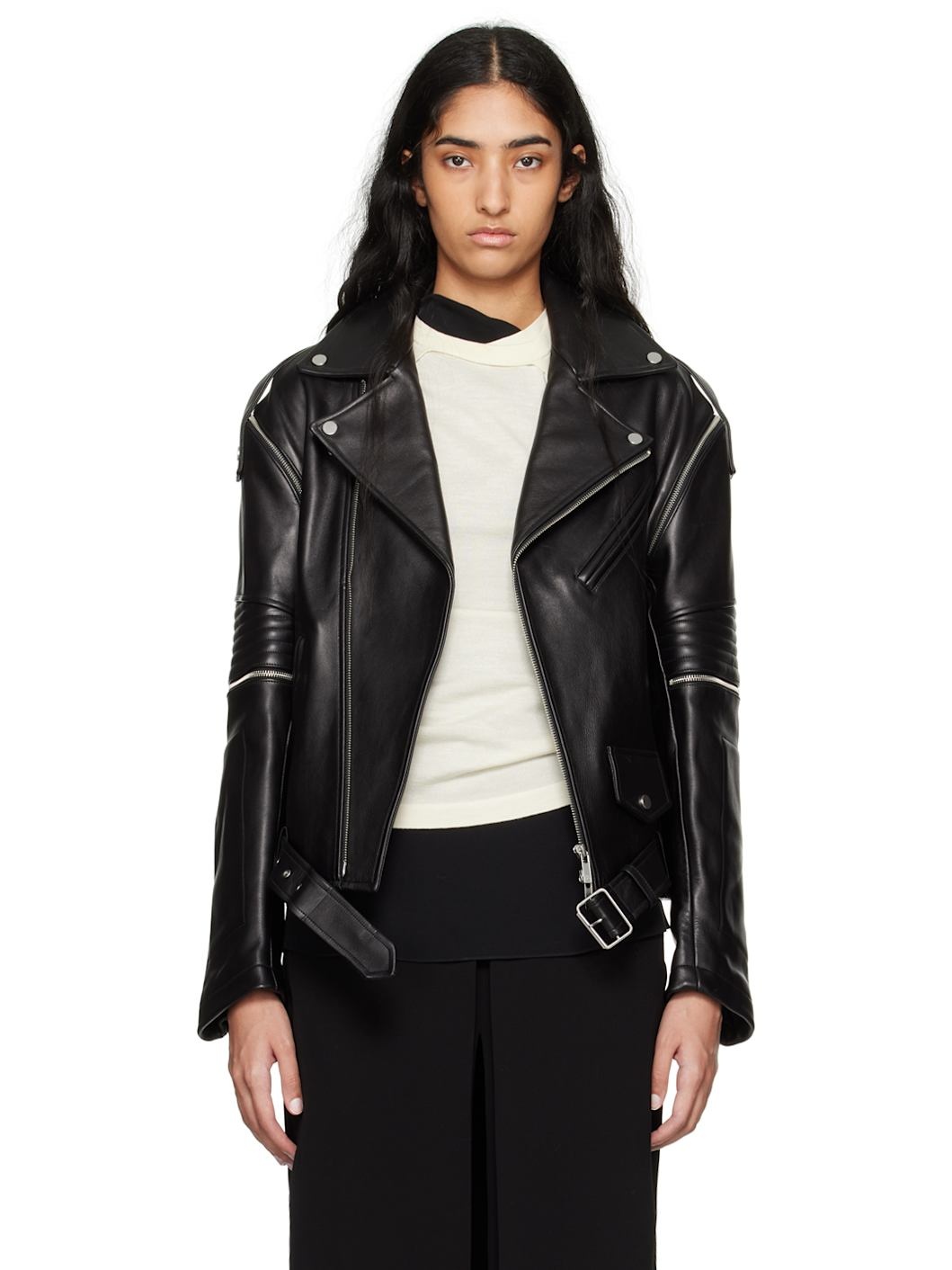 Black Astro Biker Leather Jacket - 1