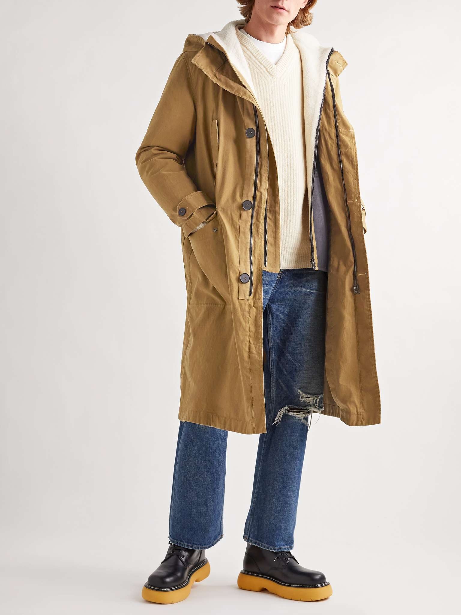 Cotton-Twill Parka with Detachable Shearling and Shell Hooded Down Liner - 2