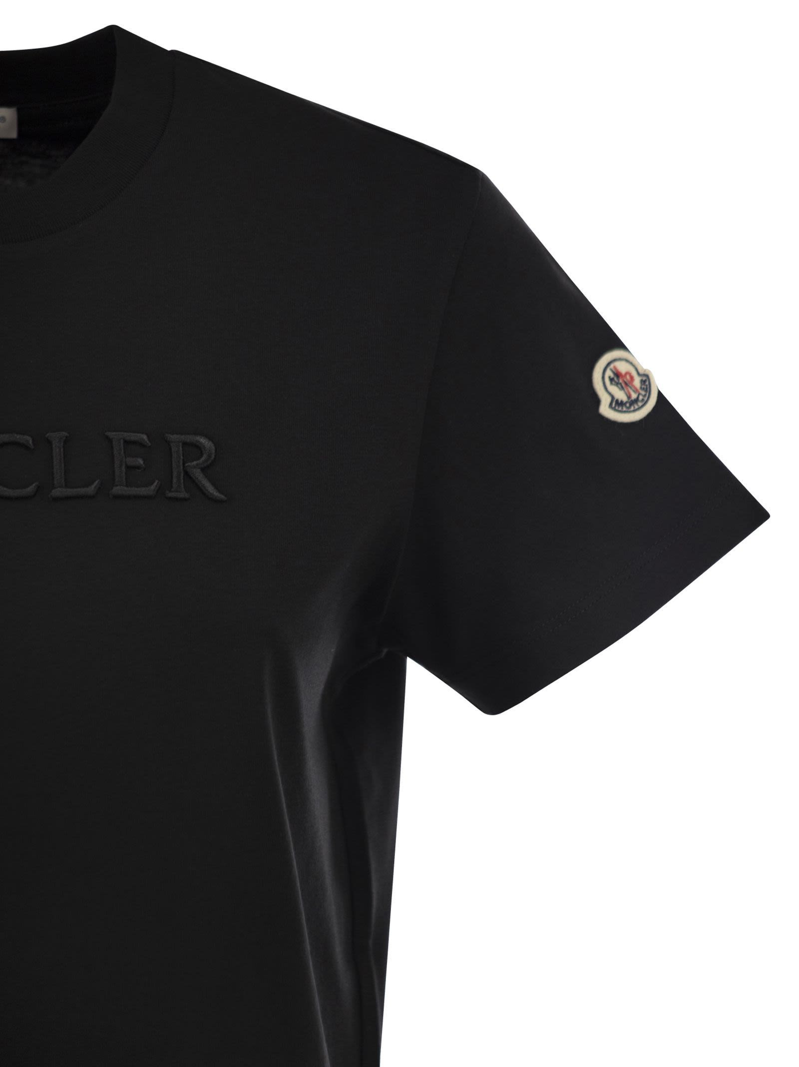 Moncler Women Cotton T-Shirt With Tone-On-Tone Embroidered Logo - 4