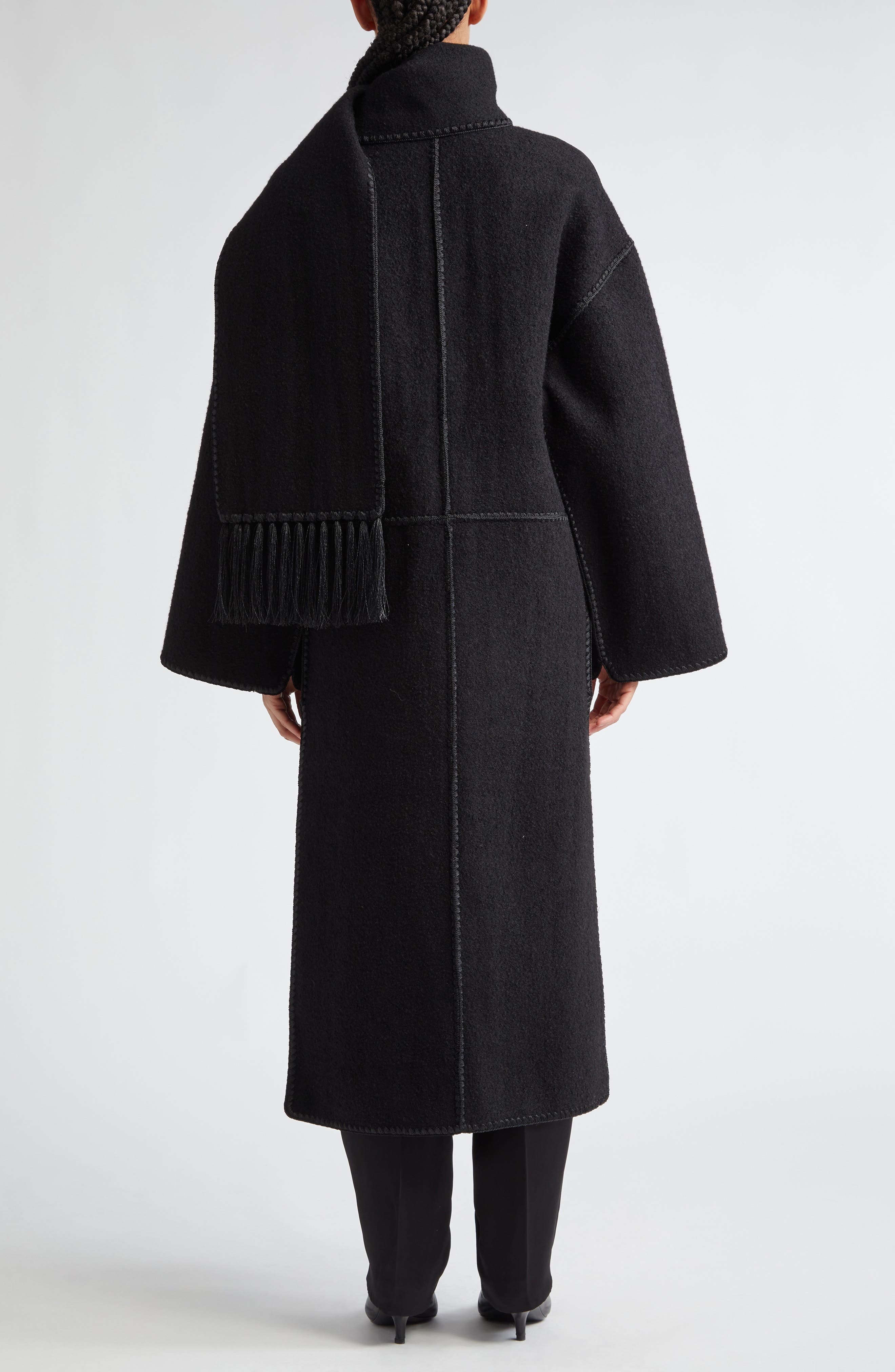 TOTEME Embroidered Scarf Wool Blend Coat in Black at Nordstrom - 3