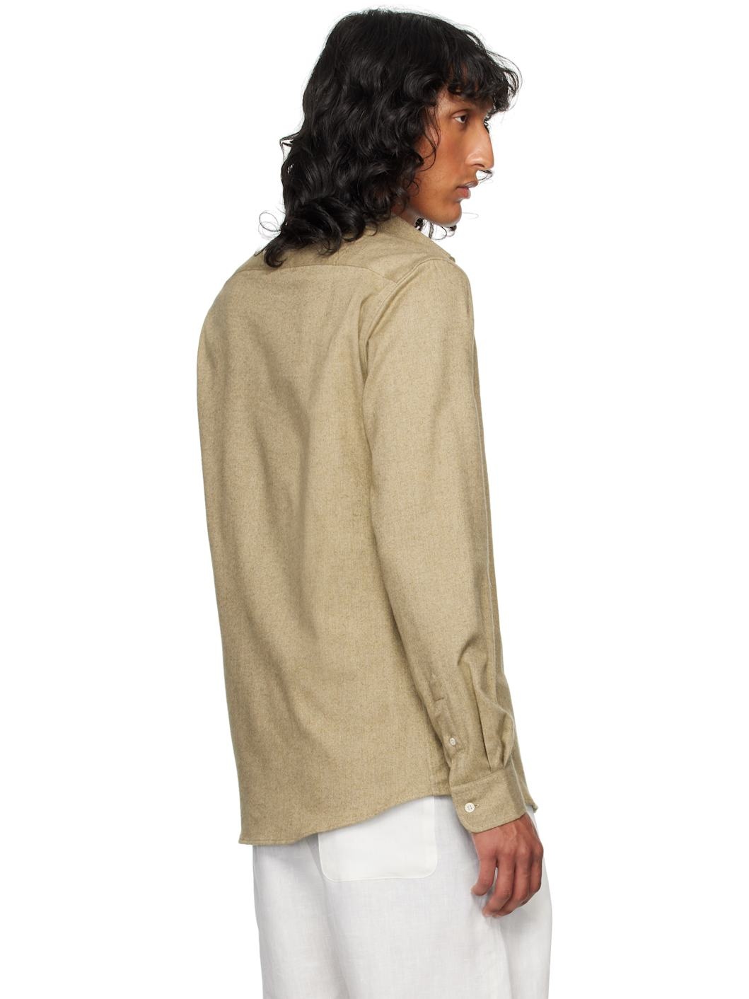 Beige Button Down Flannel Shirt - 3