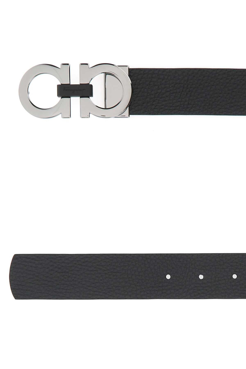 FERRAGAMO Black Leather Reversible Belt Nerohickory Calf Cinture outlook