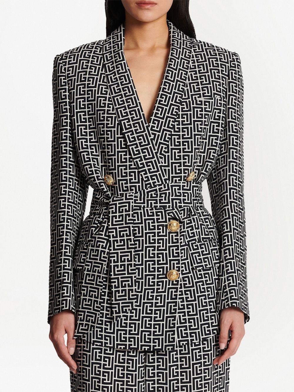 belted monogram double-breasted blazer - 5