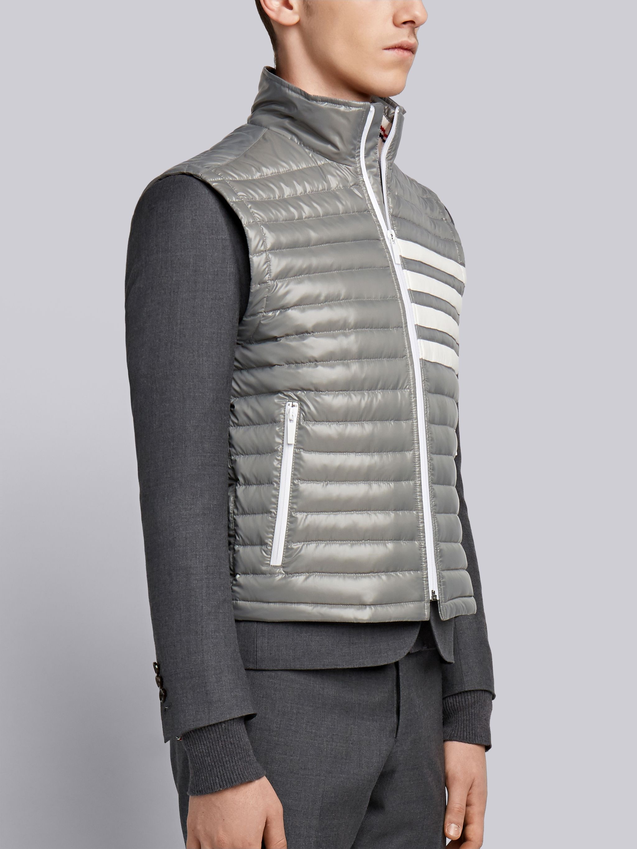 4-Bar Stripe Downfill Quilted Funnel Neck Vest In Satin Finish Tech - 2