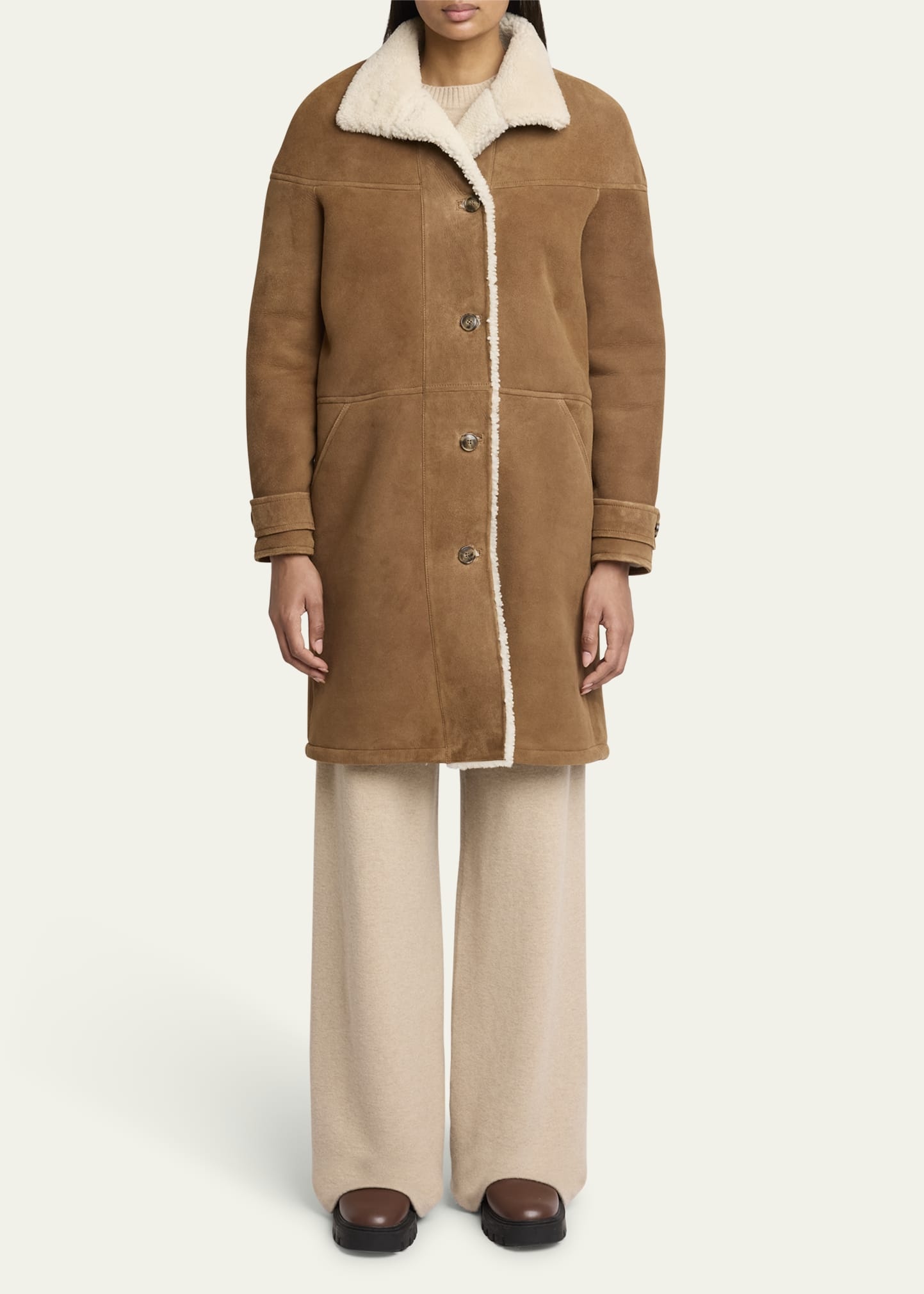 Paneled Shearling Coat - 2