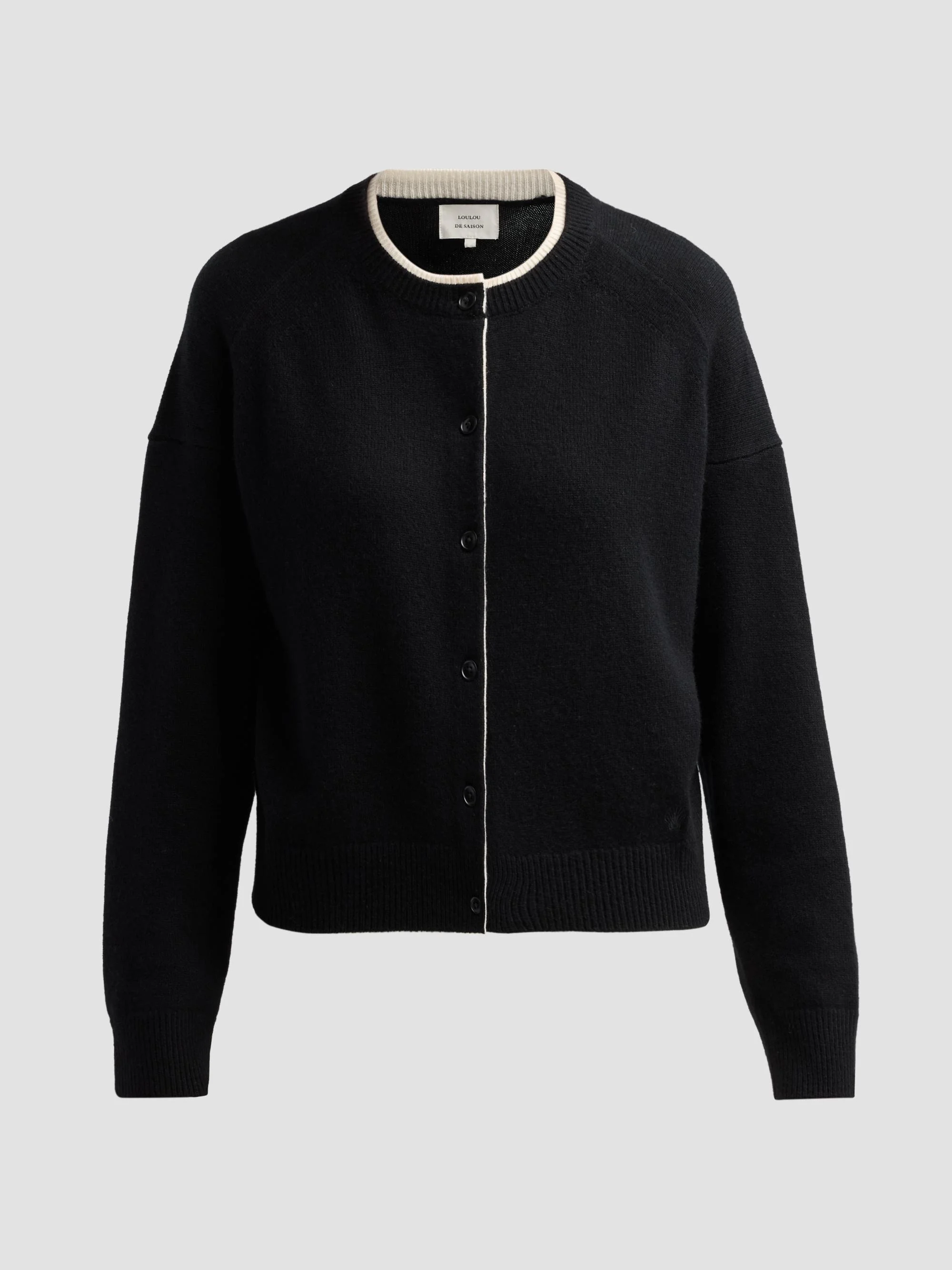 Women's Nicola Contrast Crewneck Cashmere Cardigan - Black Ivory - 1
