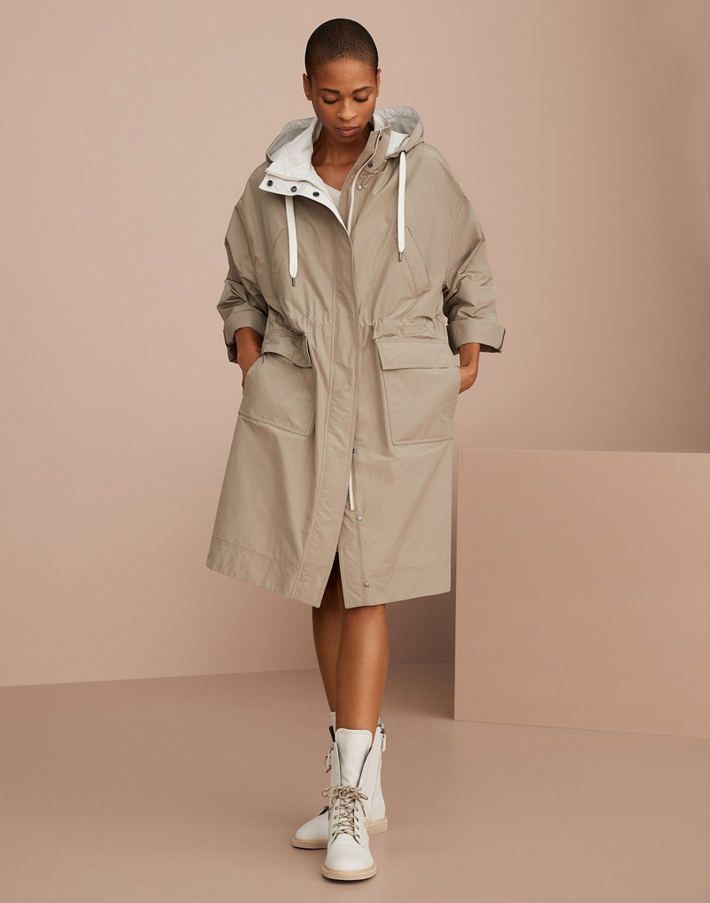 Water-resistant taffeta hooded outerwear jacket with monili 1