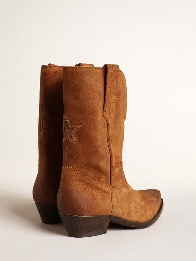 Golden Goose Low Wish Star boots in cognac-colored suede with inlay star outlook
