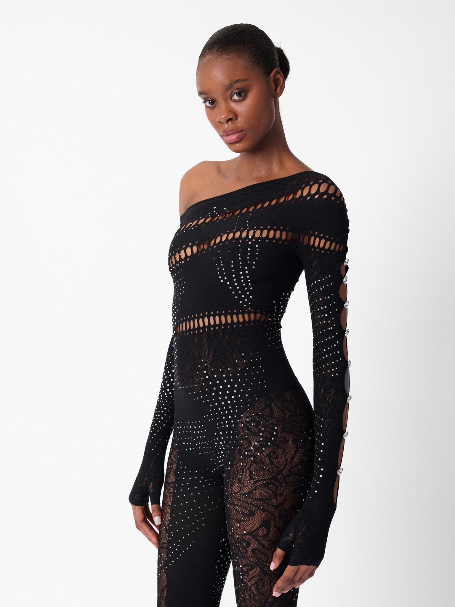 IVY LONG RHINESTONE JUMPSUIT BLACK - 2