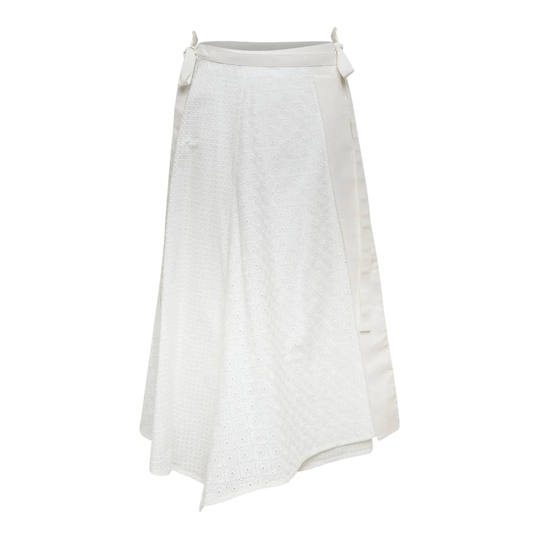 Broderie Anglaise Patchwork Midi Skirt - 1