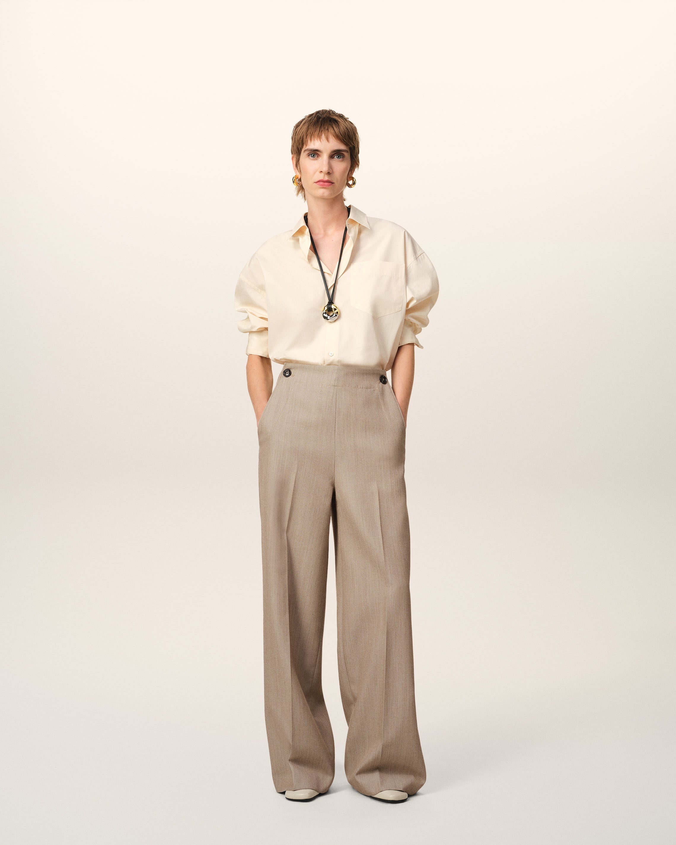 BEIGE NEW WOOL SAILOR TROUSERS - 2