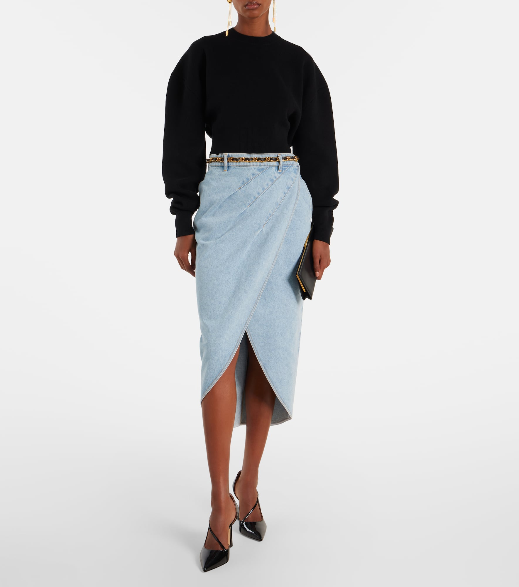 Draped denim midi skirt - 2