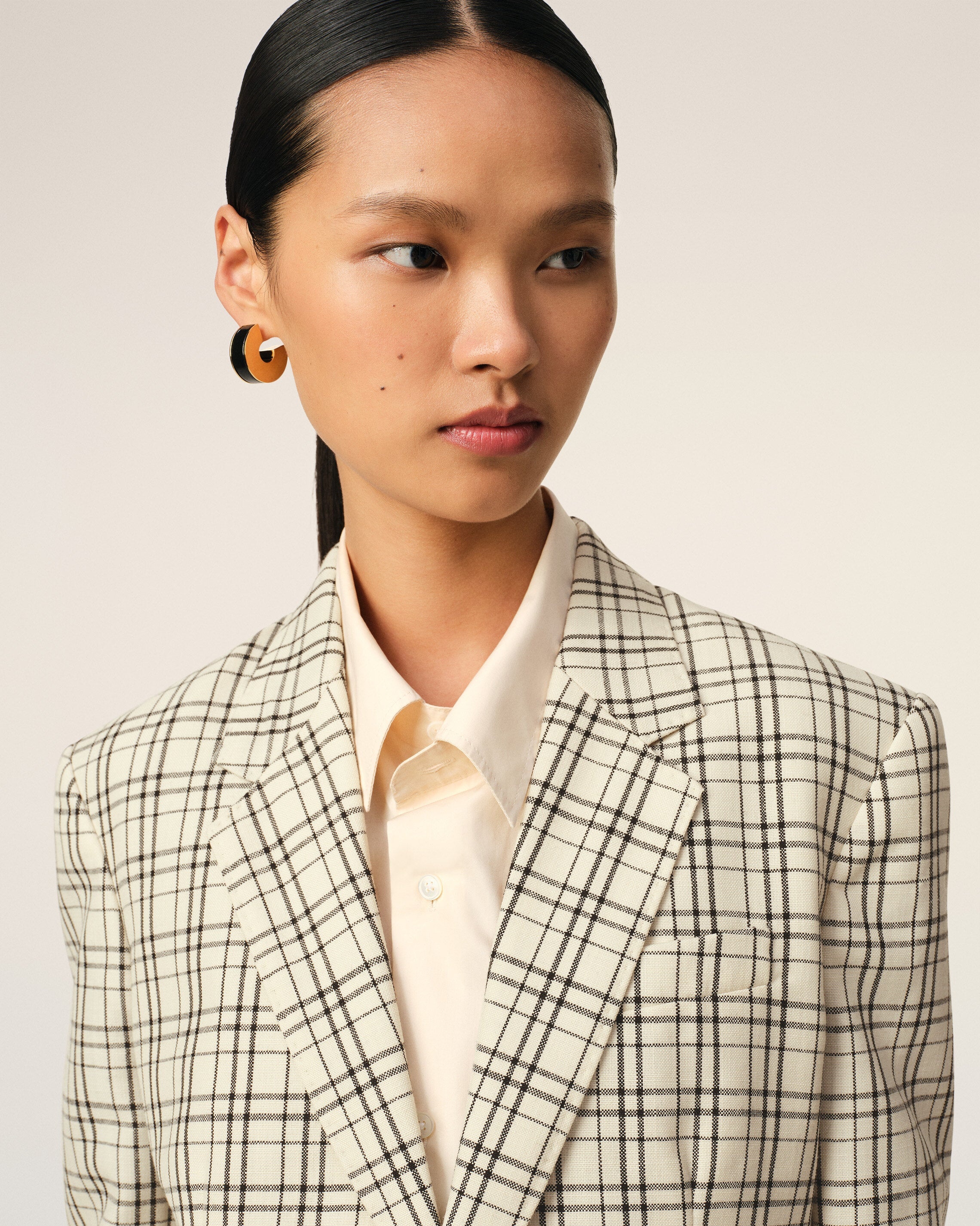 BEIGE CHECKED WOOL SEMI-LINED JACKET - 4