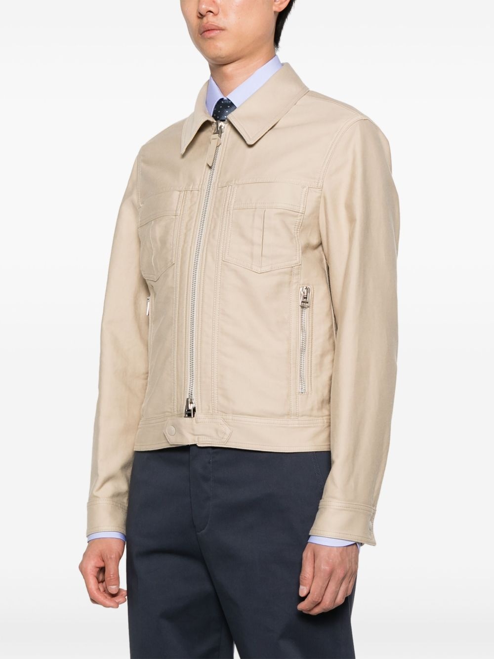 leather zip-up jacket - 3