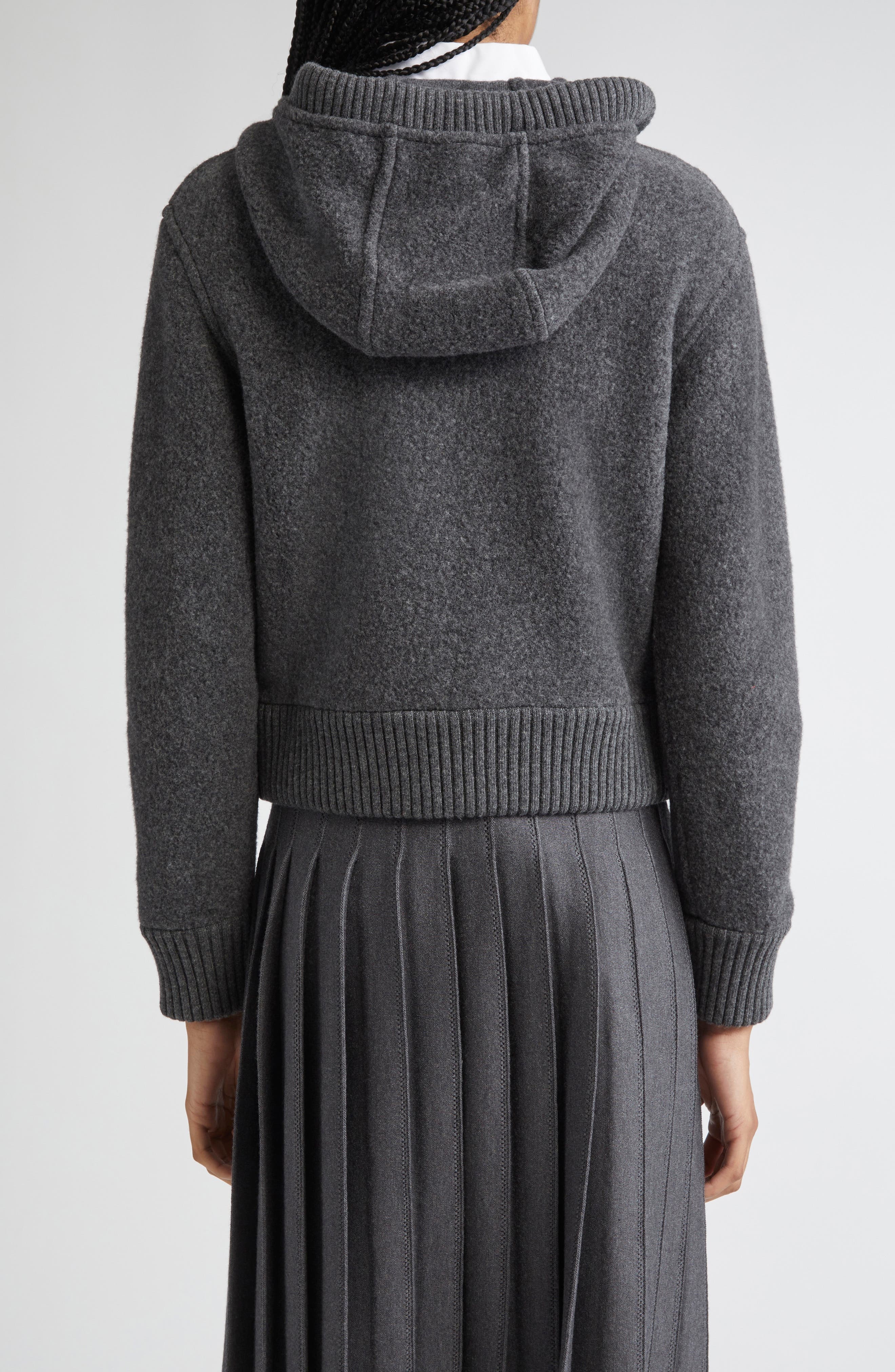 Thom Browne Wool Fleece Full Zip Hoodie in Charcoal at Nordstrom - 3