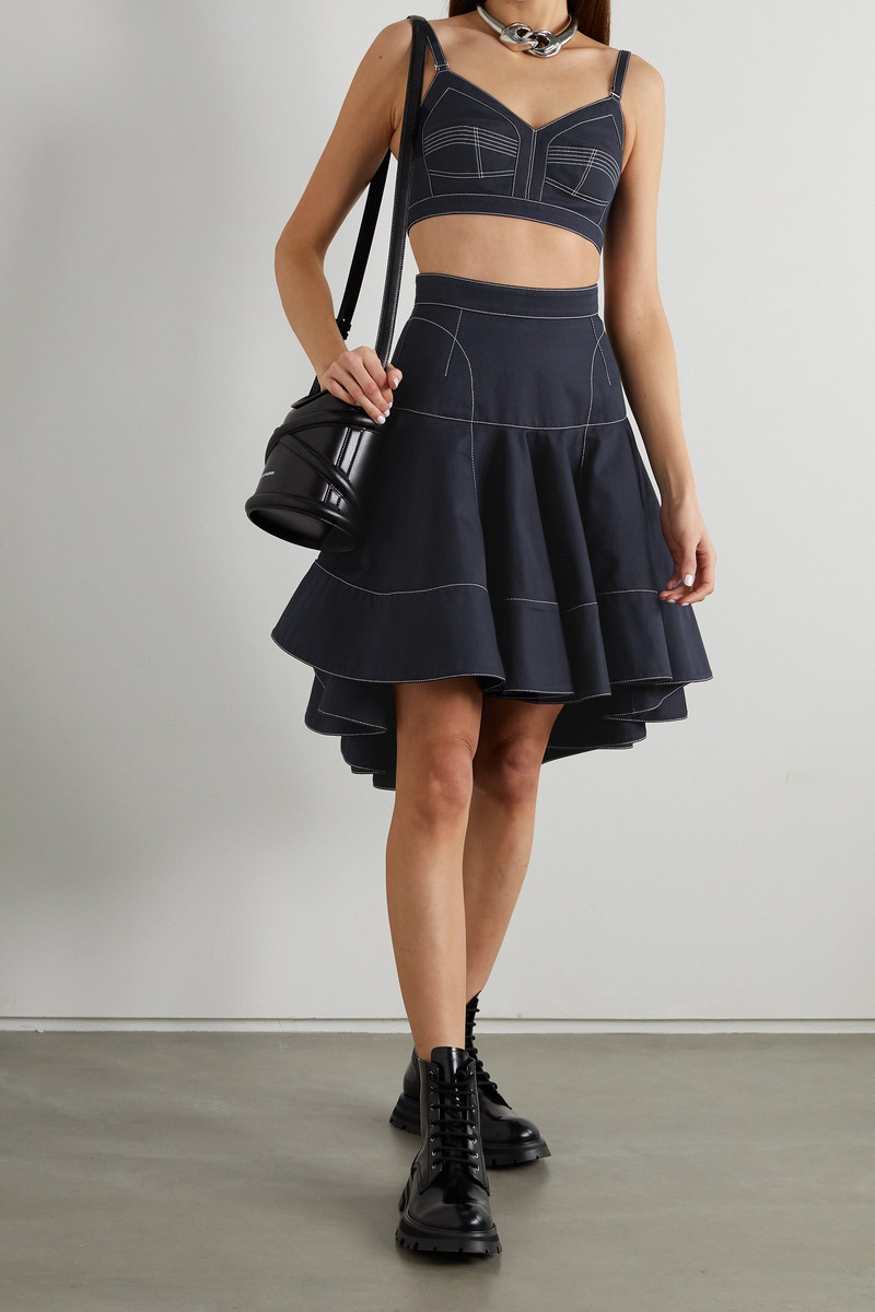 Alexander McQueen Cropped topstitched cotton-gabardine top outlook