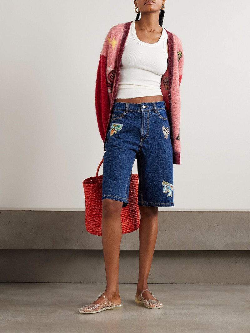 ALÉMAIS Speedy appliquéd denim shorts Dark denim outlook