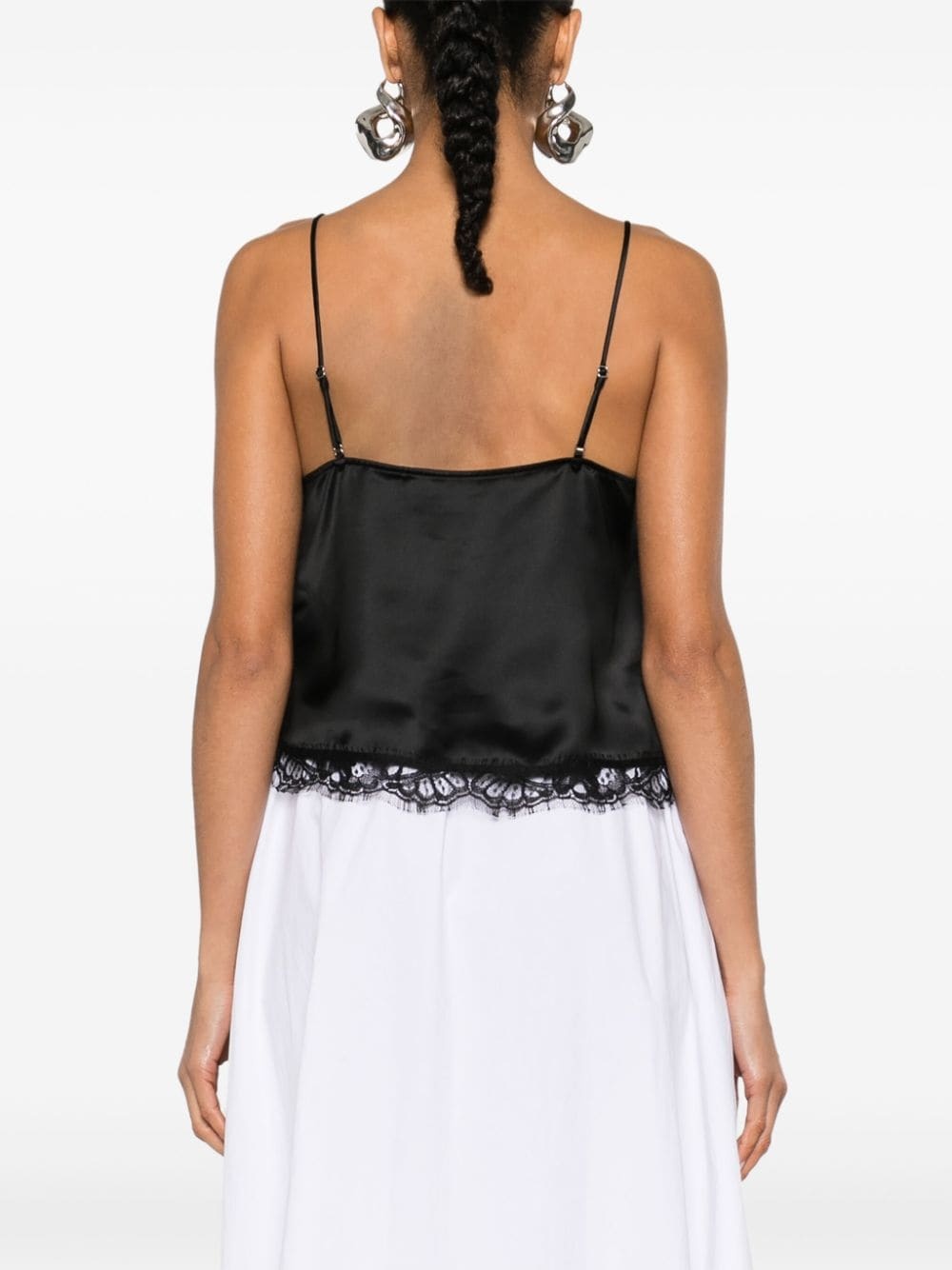 lace-trim satin crop top - 4