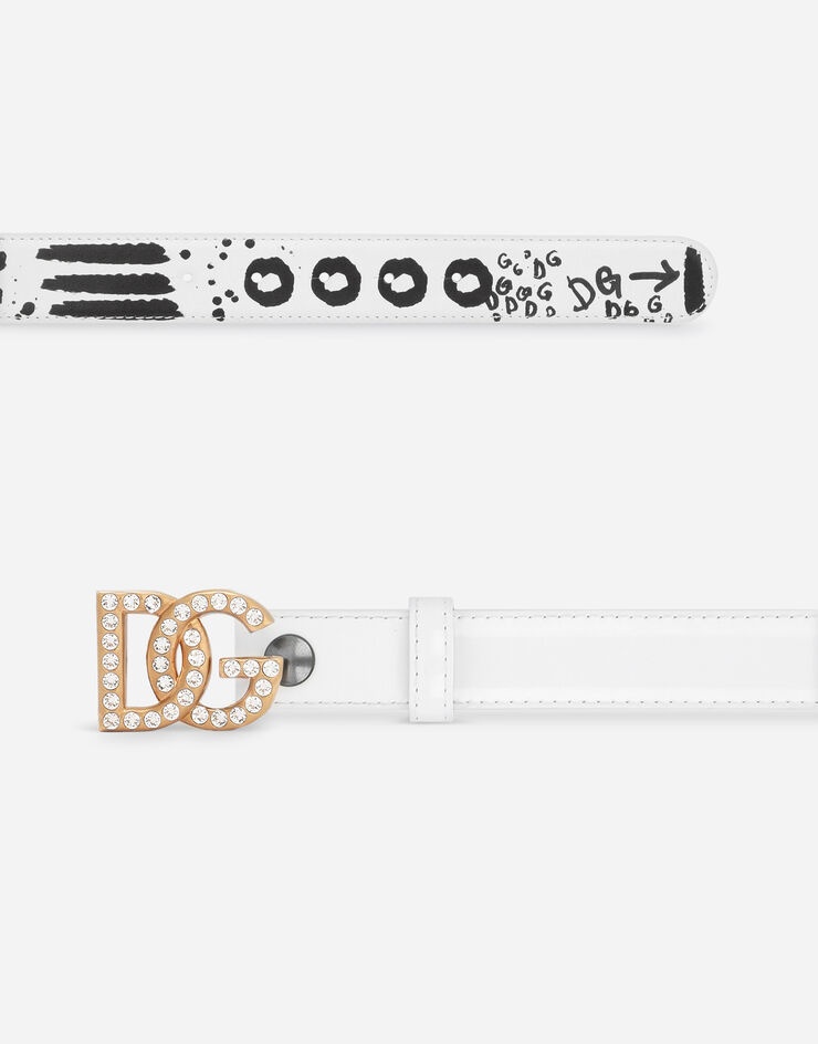 Polished calfskin belt with rhinestone-detailed DG logo - 2