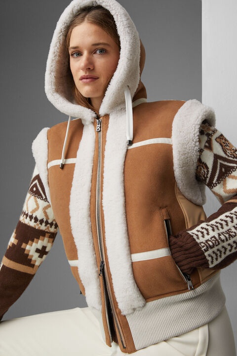 Feli Lambskin waistcoat in Camel/Off-white - 6