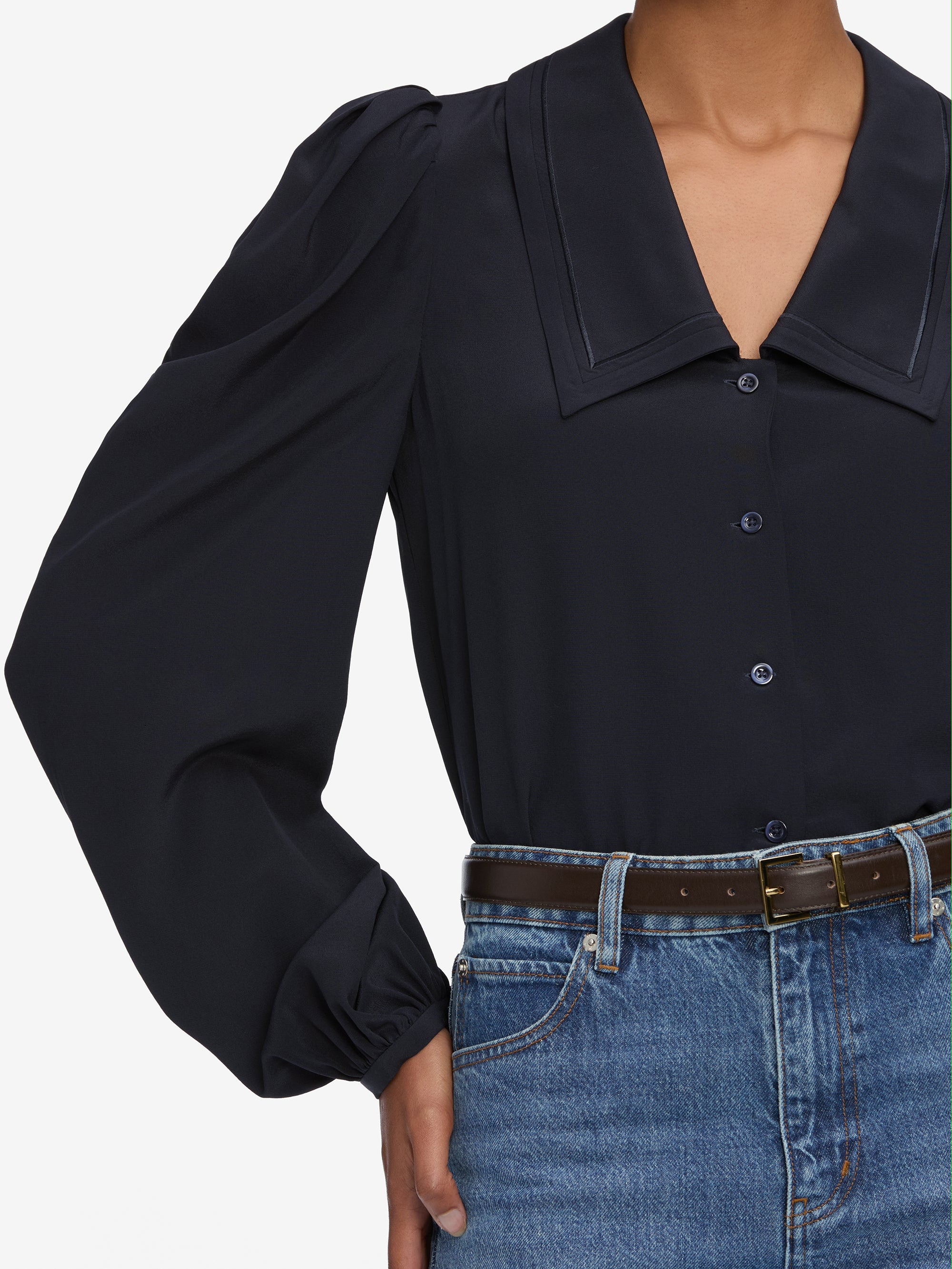 The Long Sleeve Sailor Blouse in Navy - 4