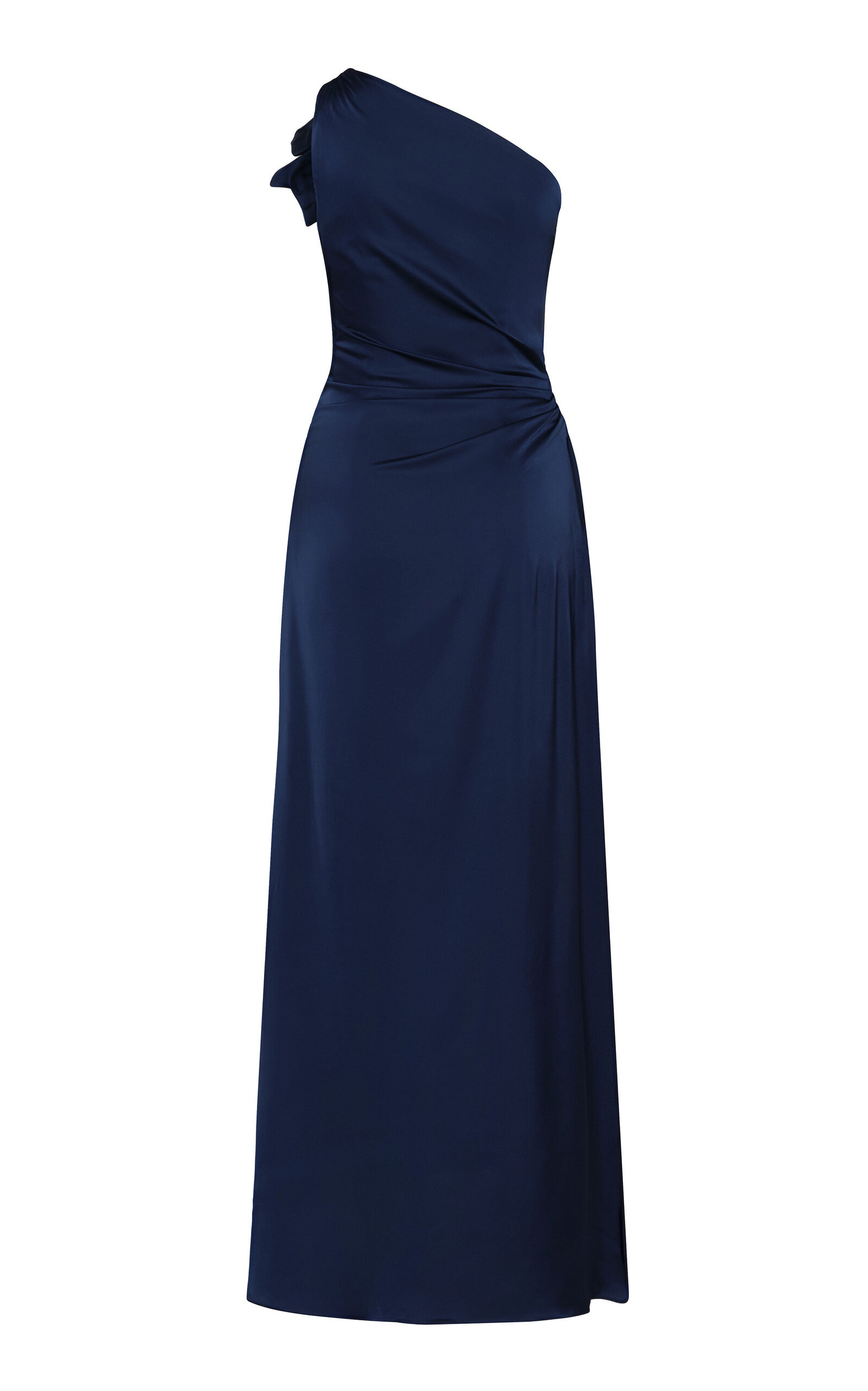 Nocturna Asymmetric Embellished Satin Maxi Dress navy - 5