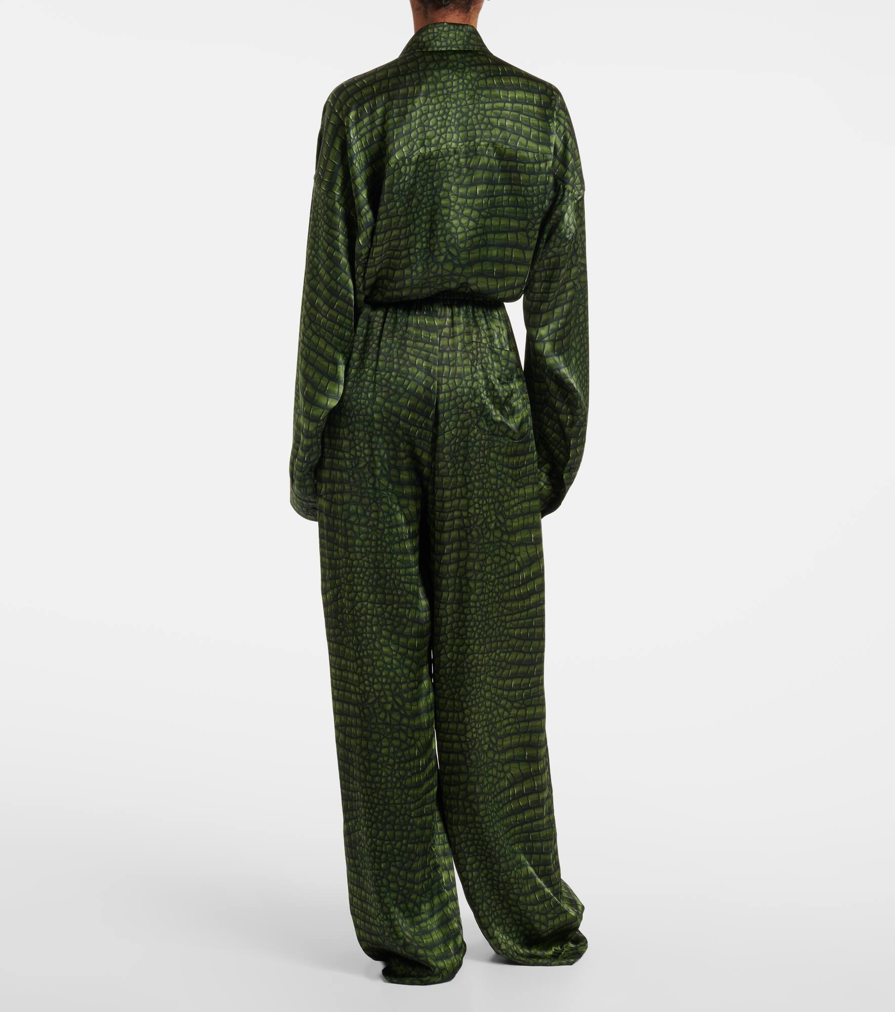 Printed silk satin wide-leg pants - 3