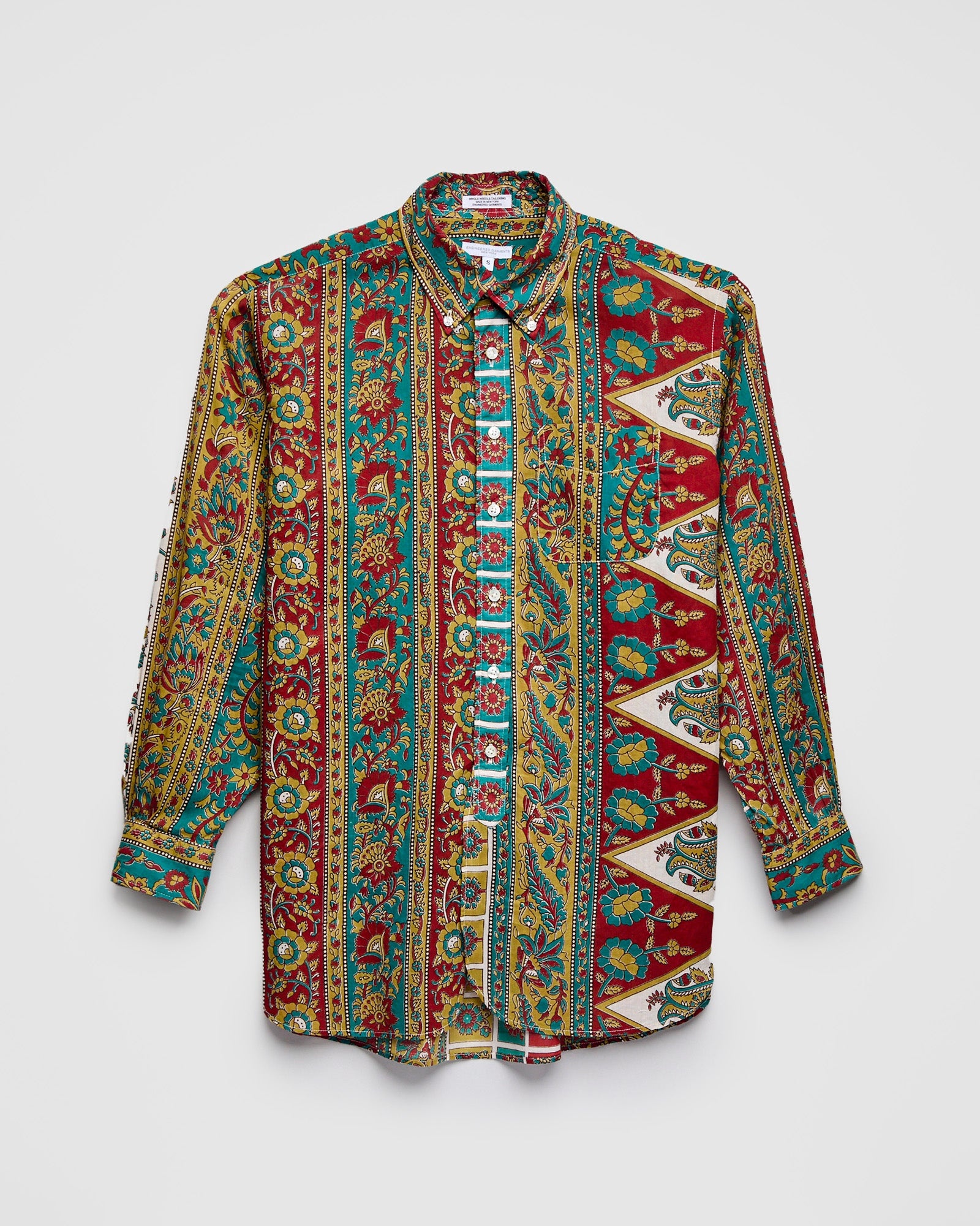 19th Century Button-Down Shirt in Jade Khaki Floral Stripe - 1