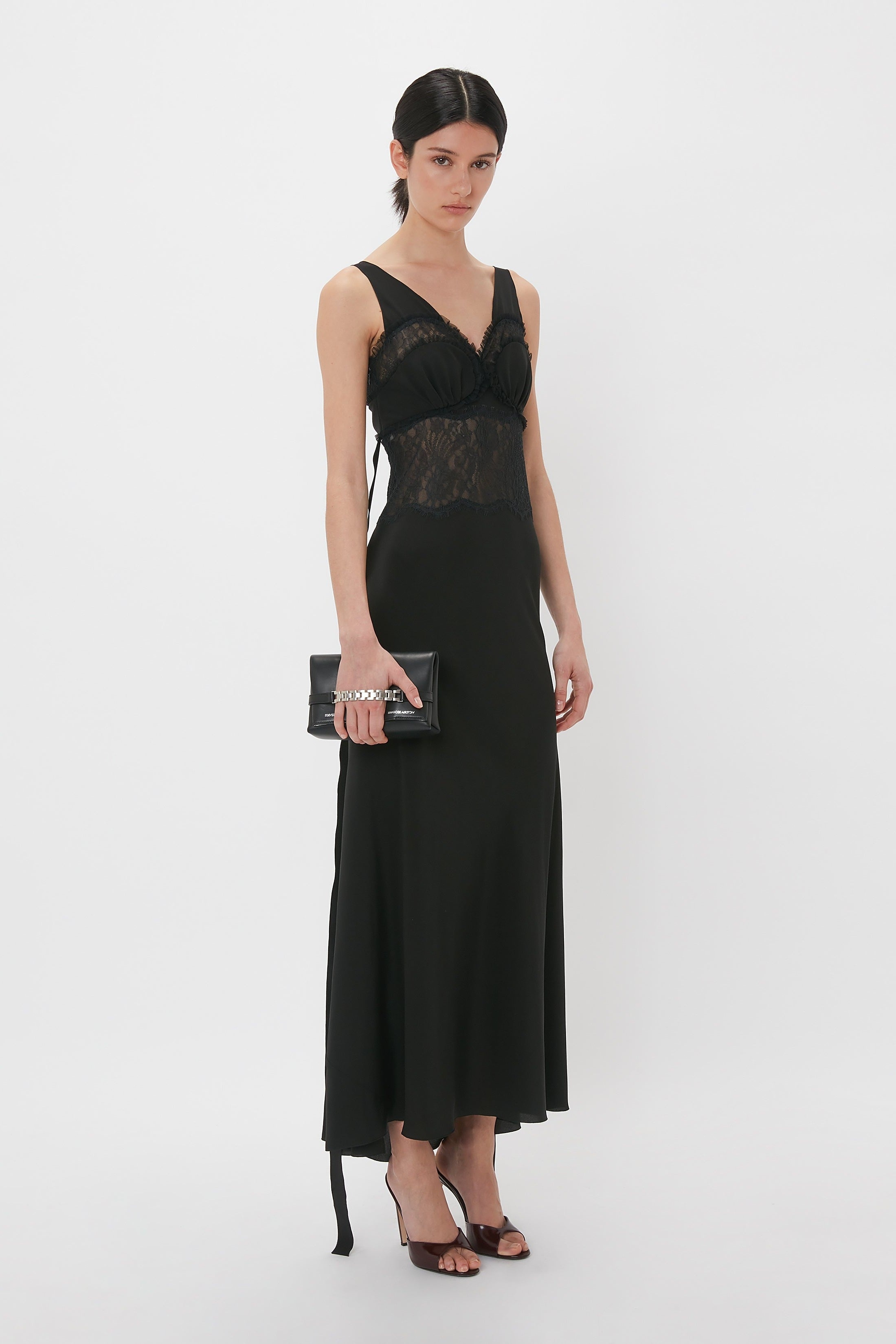 Ruffle Detail Midi Dress In Black - 6
