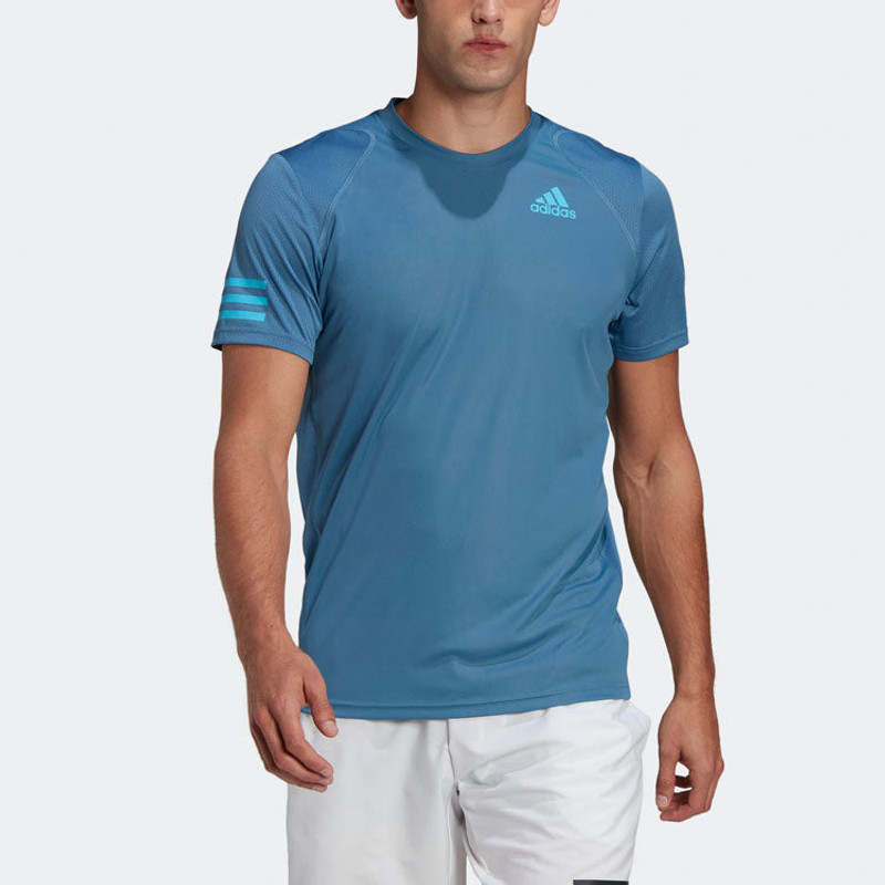 adidas Men's adidas Casual Breathable Solid Color Tennis Sports Short Sleeve Blue T-Shirt HB8033 outlook