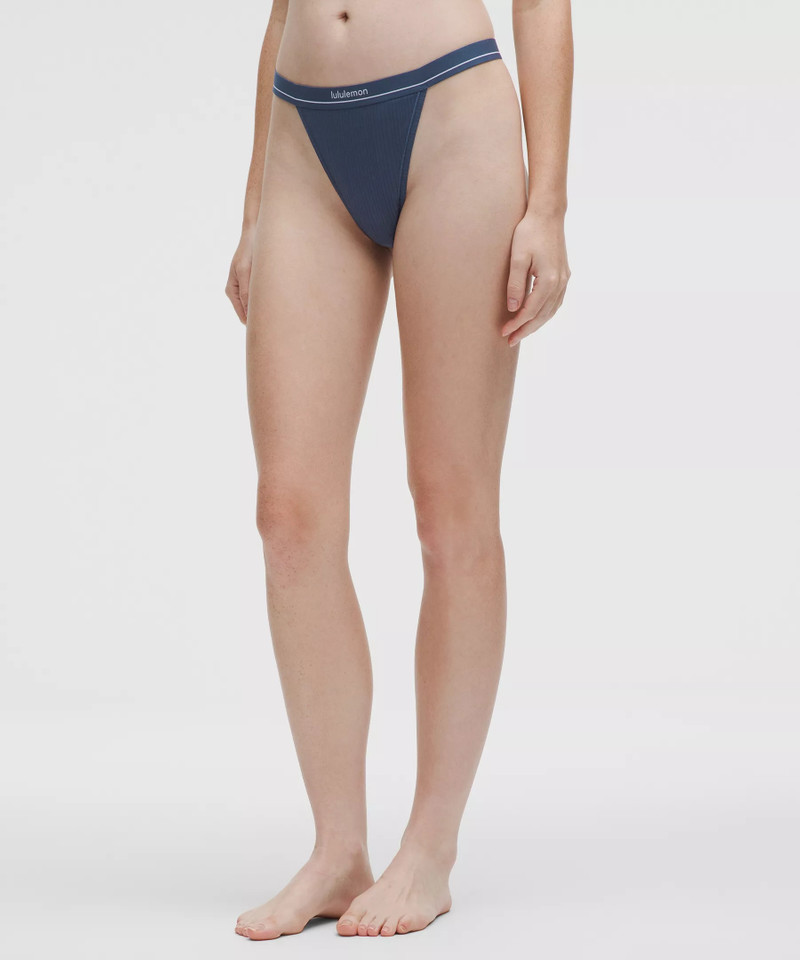 Stretch Cotton Ribbed Logo High-Rise Thong Underwear 1