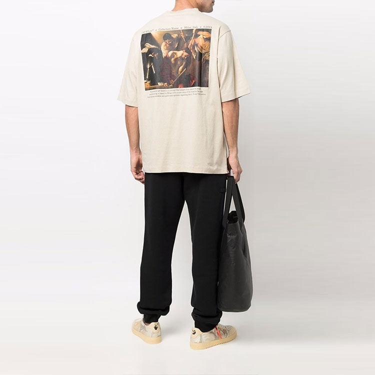 OFF-WHITE SS22 Logo Round Neck Pullover Short Sleeve Loose Fit Khaki OMAA119S22JER0041710 - 4