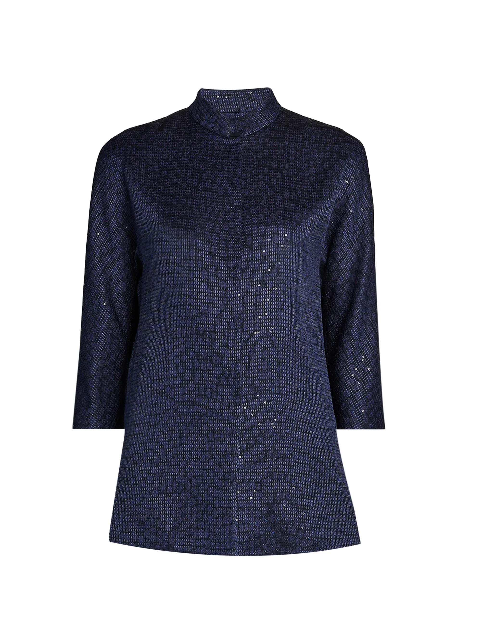 Women's Sequined Stand Collar Jacket - Solid Medium Blue - 1
