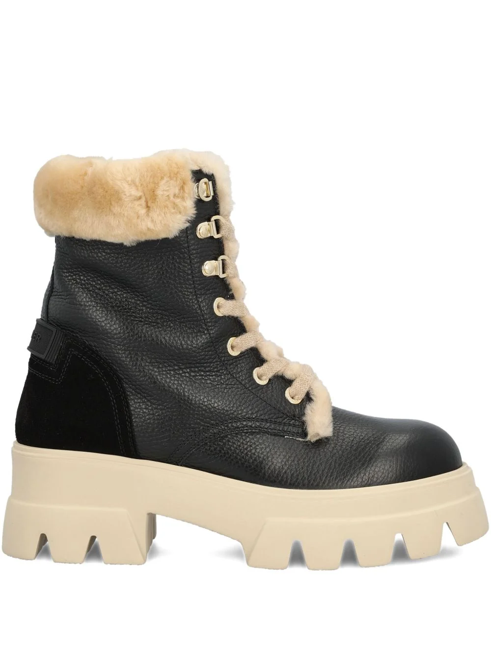 shearling-trim lace-up combat boots - 1