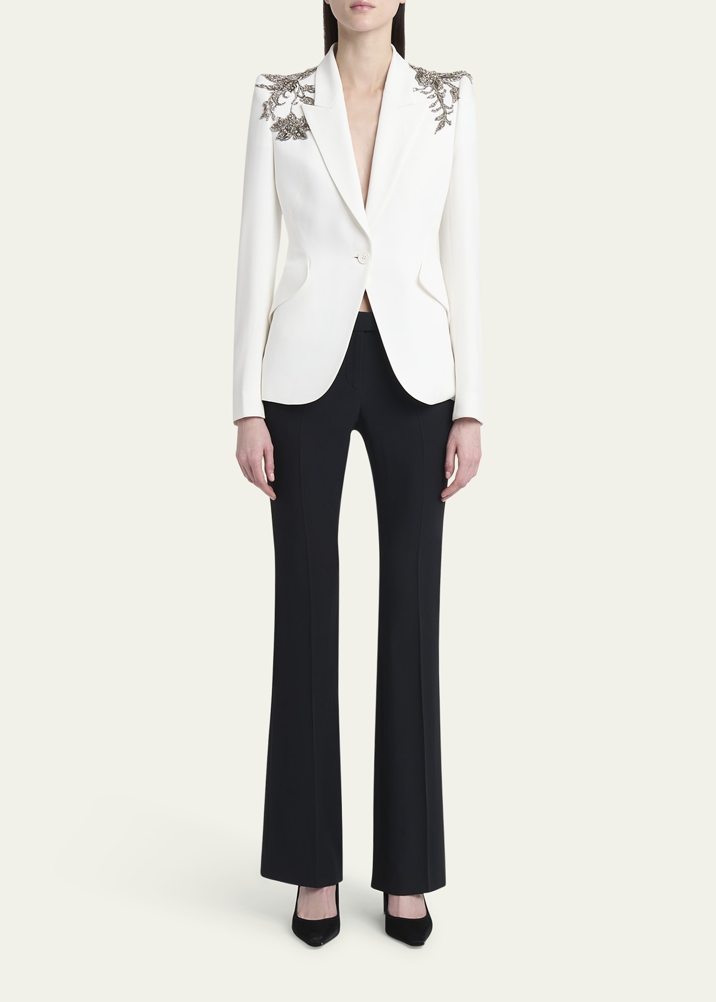 Crystal Embellished Shoulder Single-Breasted Blazer - 2