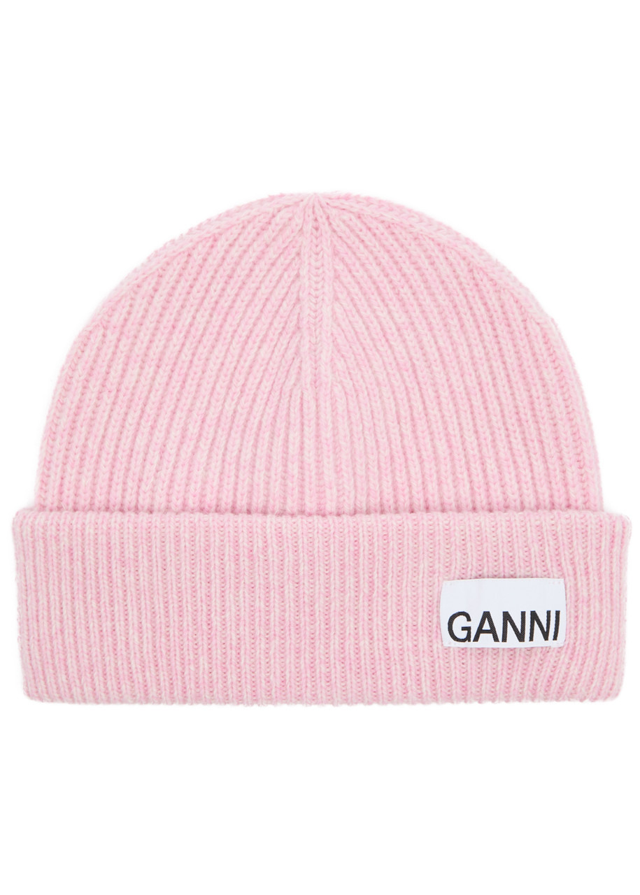 Ganni Logo Ribbed Wool-blend Beanie - 1
