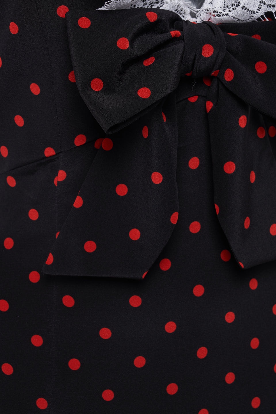 POLKA DOT PRINT SILK DRESS WITH LACE COLLAR, BOW - 3