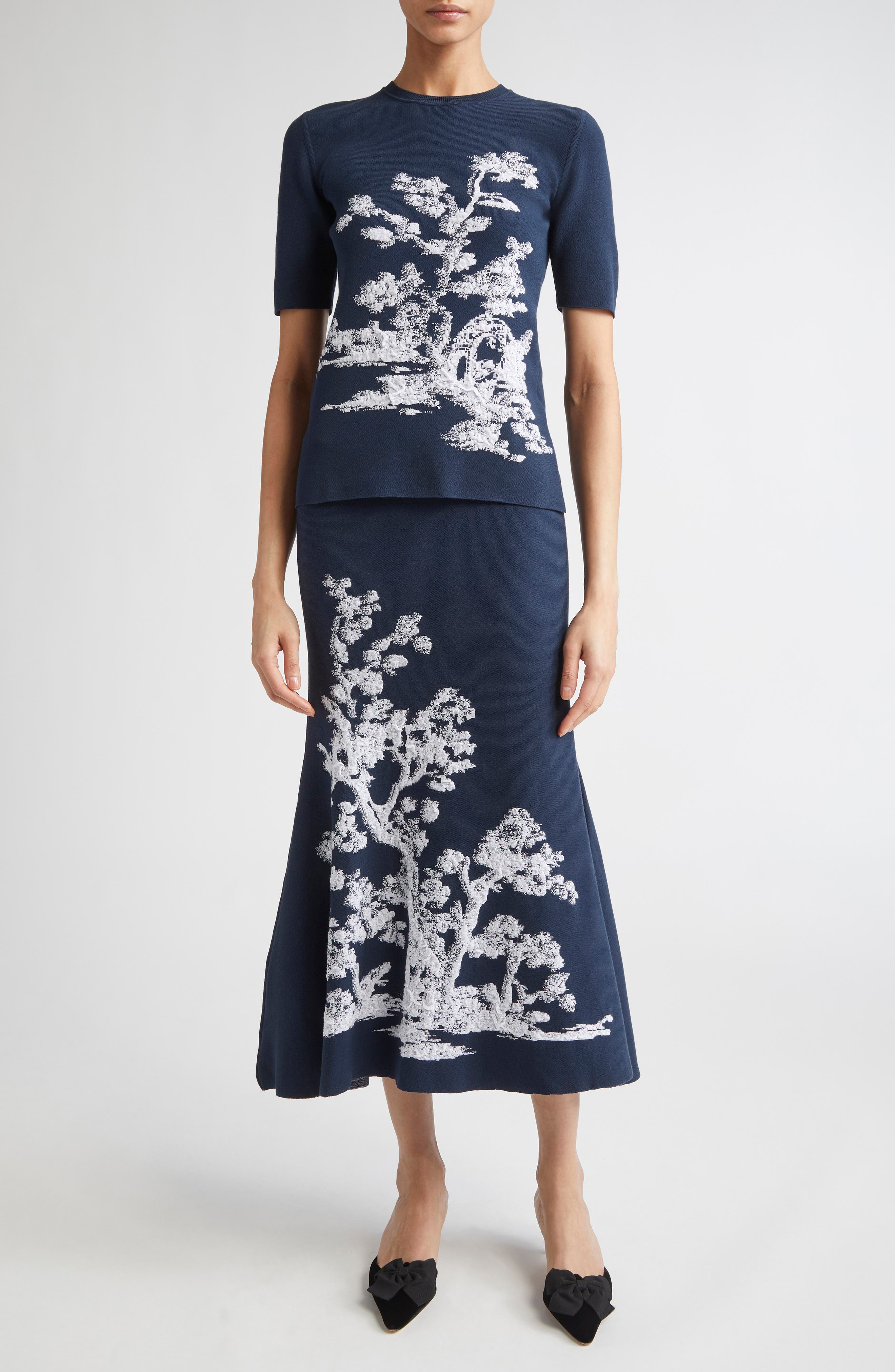 Erdem Etching Jacquard A-Line Knit Midi Skirt in Cyanotype Etching Navy at Nordstrom - 2