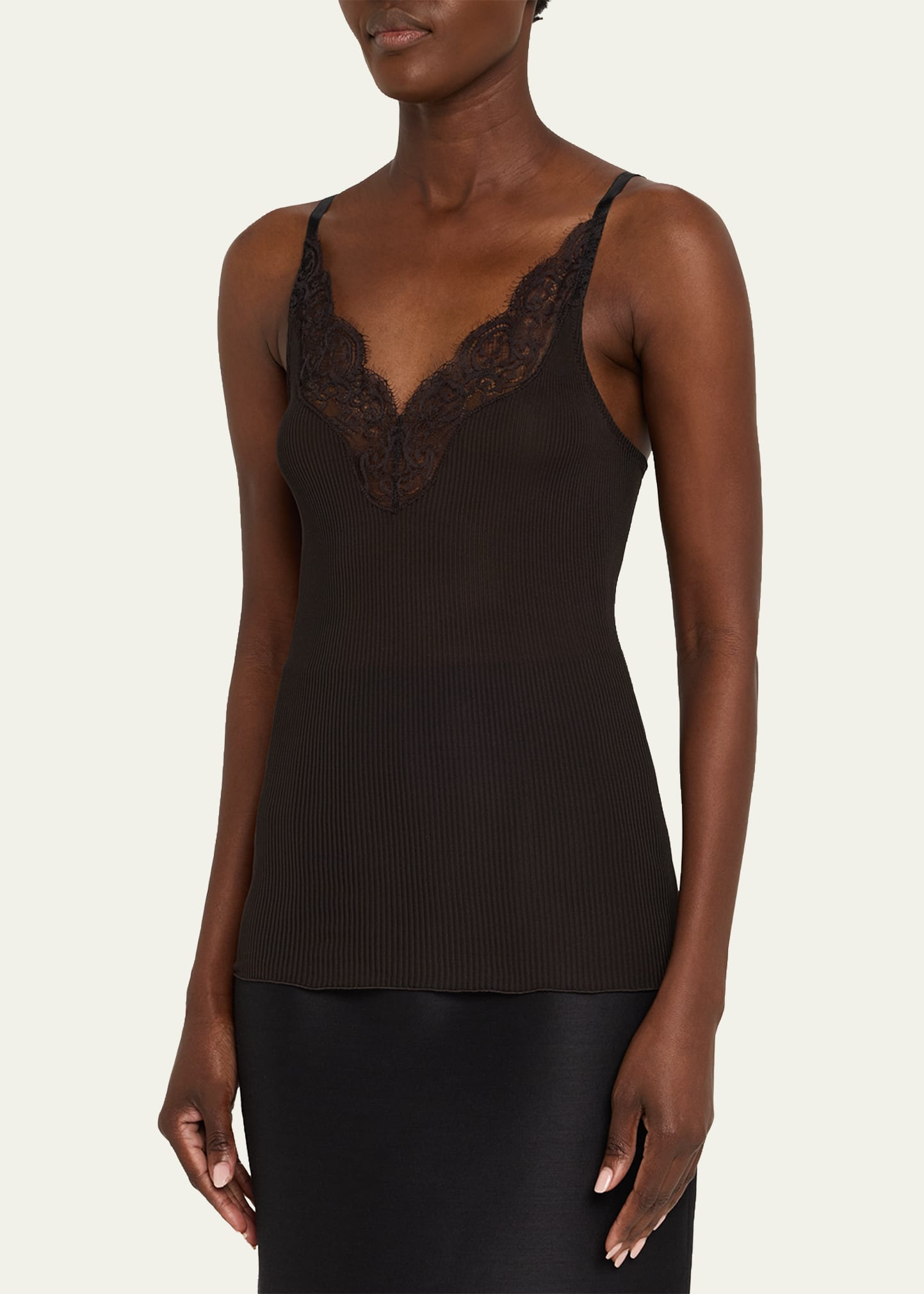 Ribbed Knit Tank Top with Lace Detail - 4
