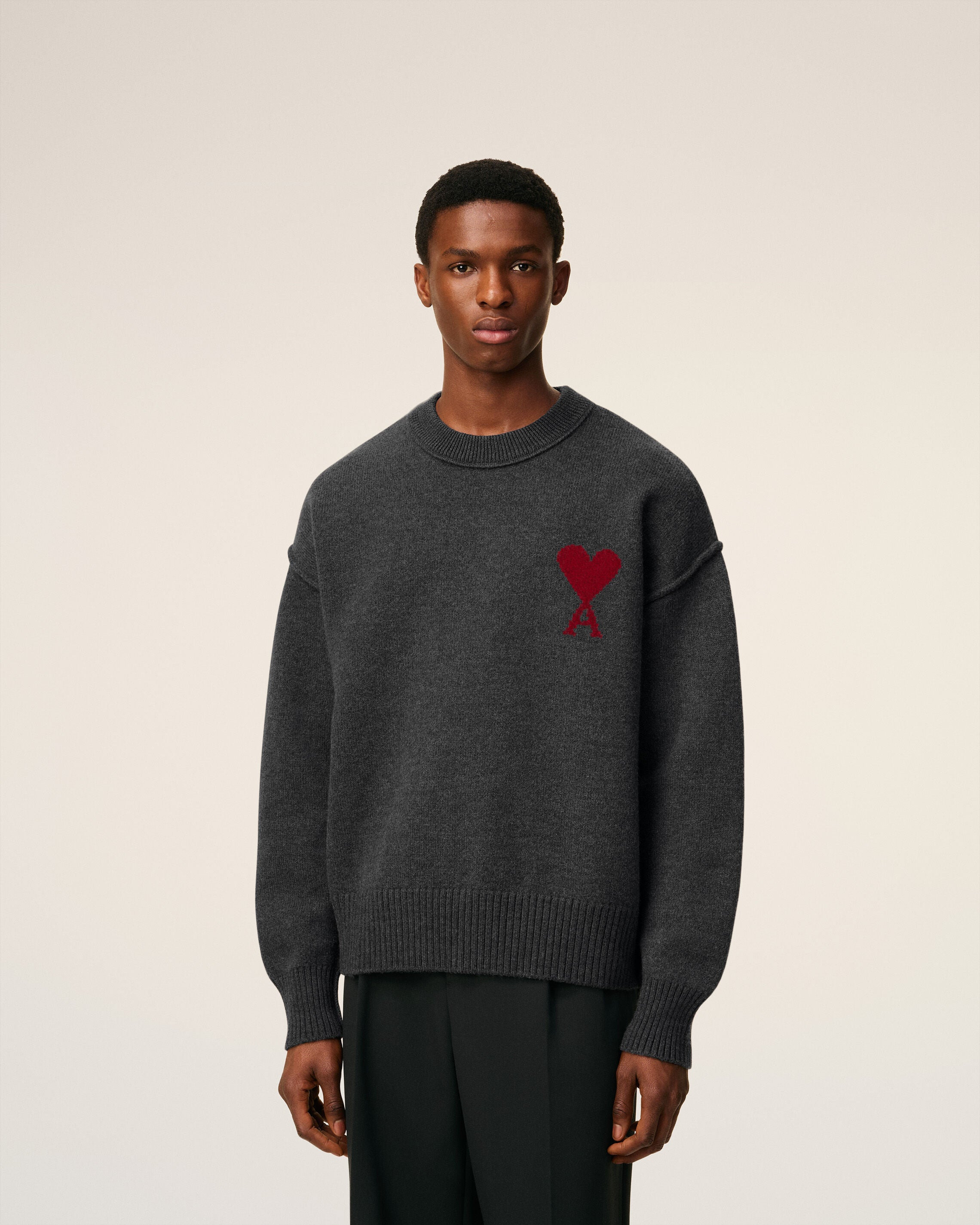 GREY WOOL AMI DE COEUR CREWNECK SWEATER - 3