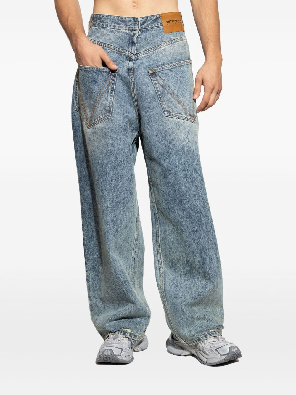 distressed V-yoke jeans - 2