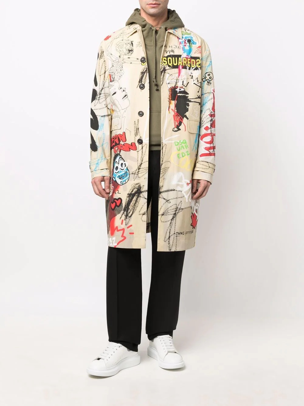 graphic-print single-breasted coat - 2