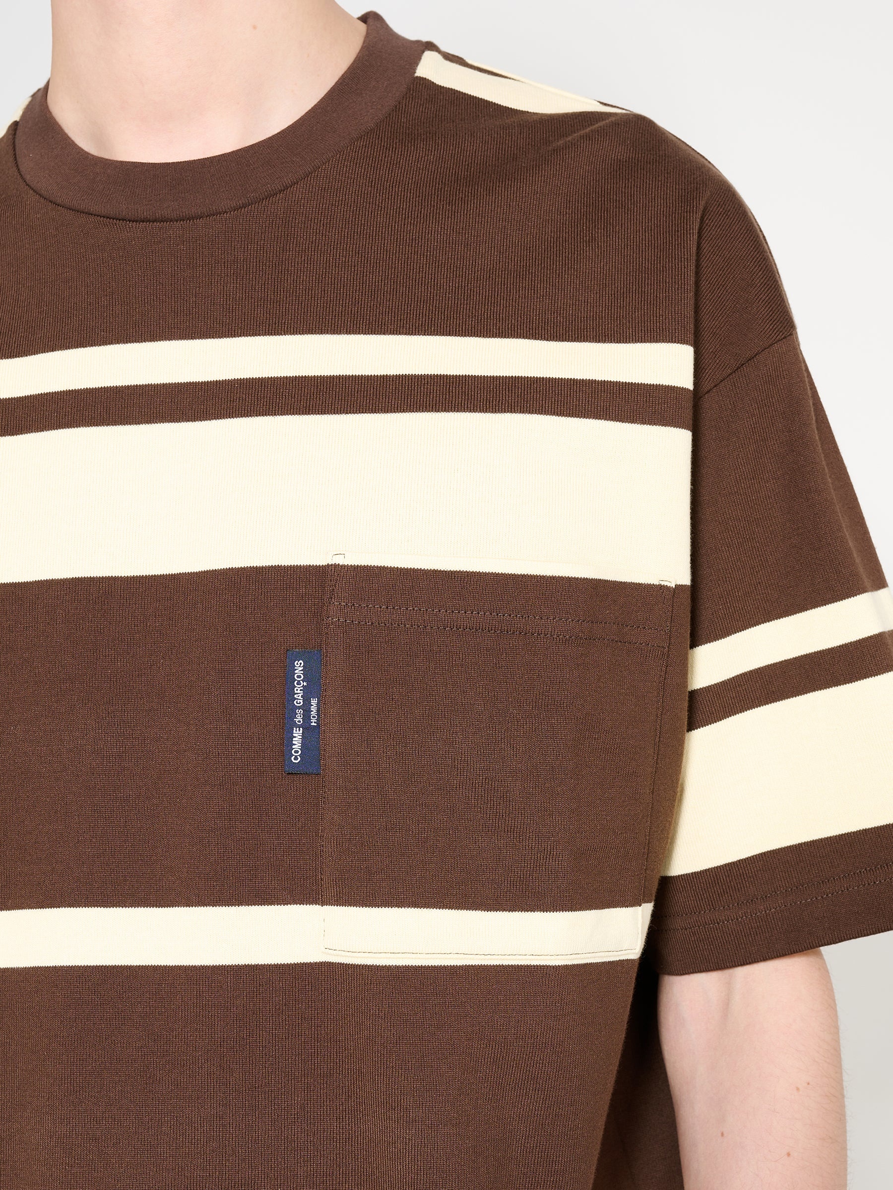 COMME DES GARÇONS HOMME STRIPED T-SHIRT BROWN / CREAM - 6