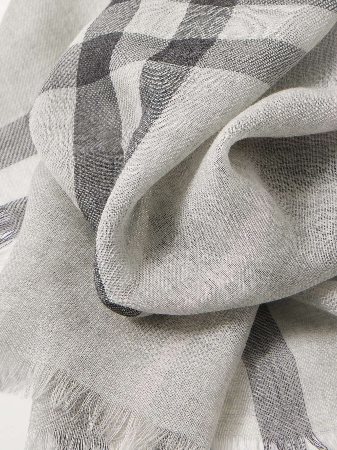 Fringed checked wool scarf Gray - 3