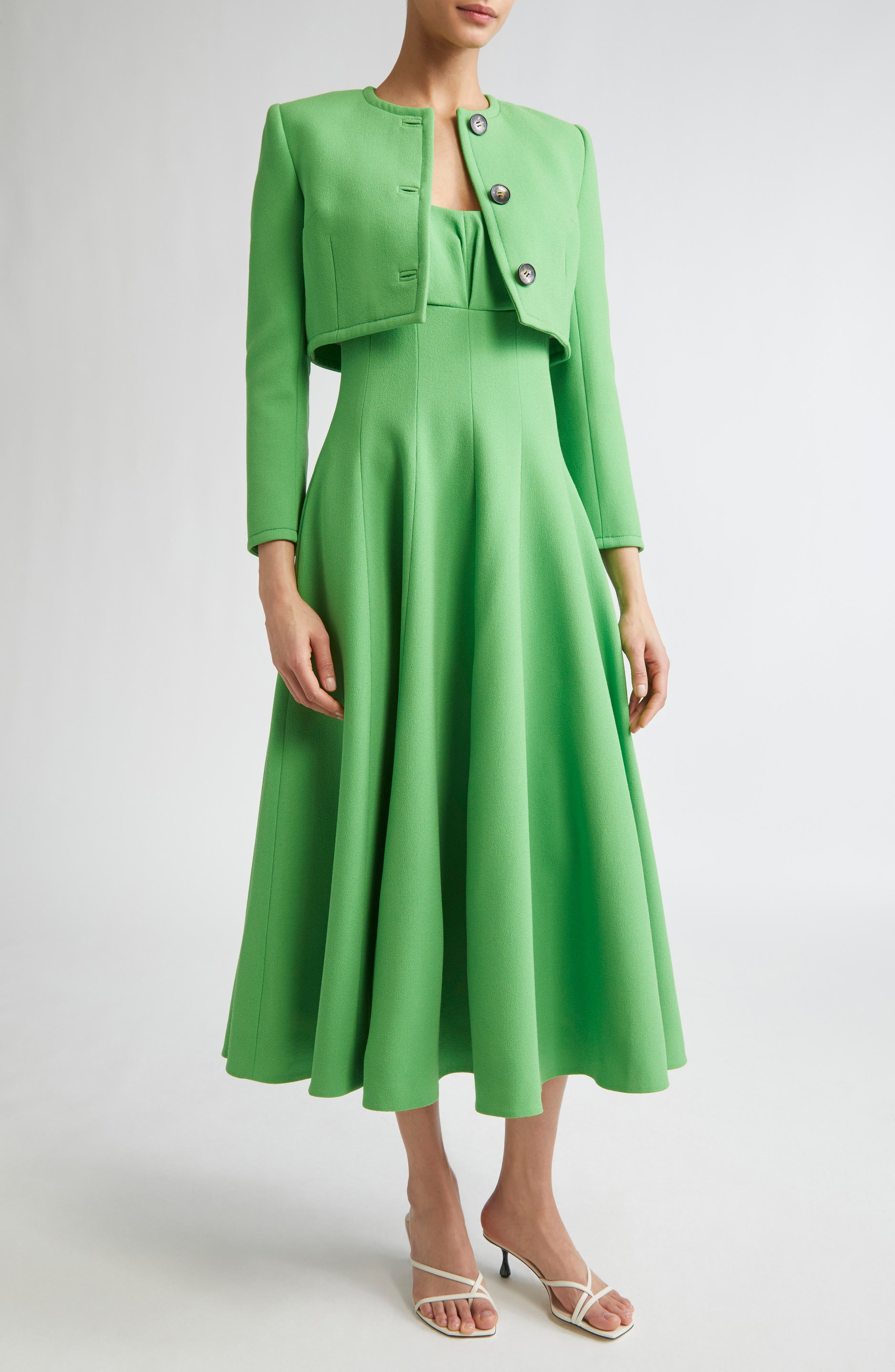 Emilia Wickstead Lizette Crop Wool Jacket in Fresh Green at Nordstrom - 2